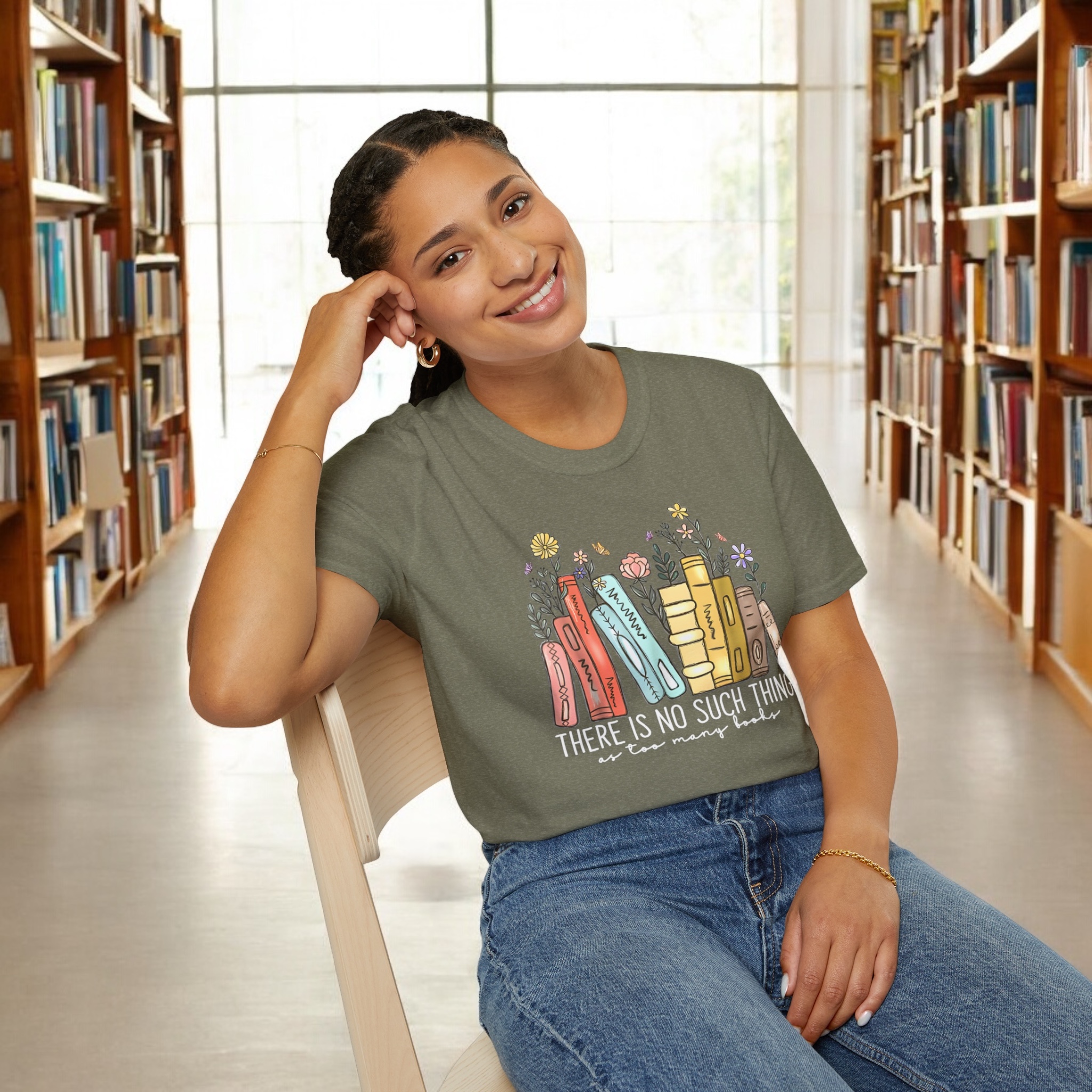 Book Lover Unisex T-Shirt - "There Is No Such Thing As Too Many Books" product thumbnail image