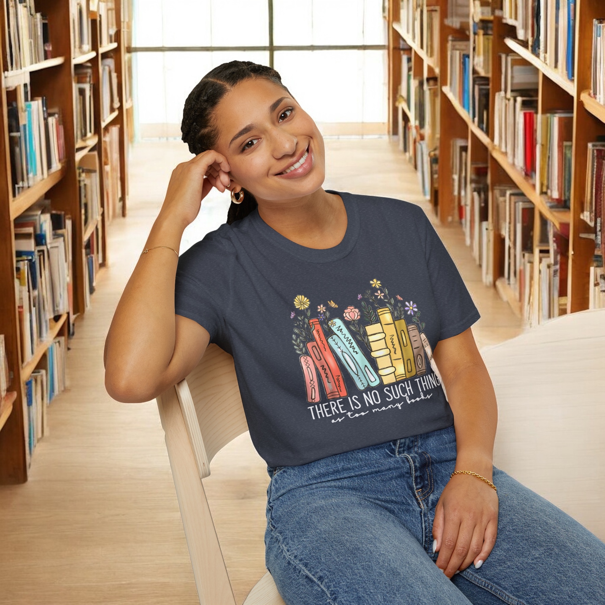 Book Lover Unisex T-Shirt - "There Is No Such Thing As Too Many Books" product thumbnail image