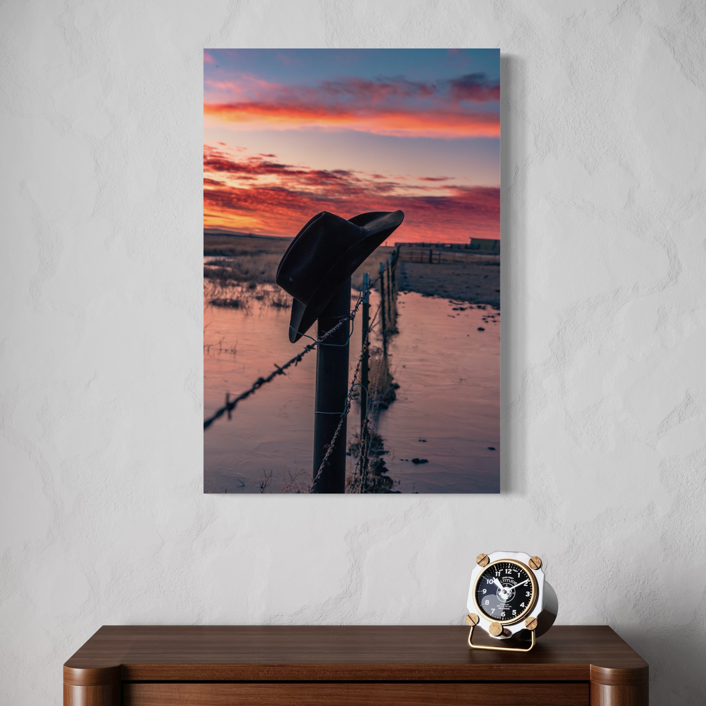 Vertical Posters - Barbed Elegance Twilight Cowboy Hat and Barbed Wire Fence Post Art product thumbnail image Vertical Posters - Barbed Elegance Twilight Cowboy Hat and Barbed Wire Fence Post Art product thumbnail image