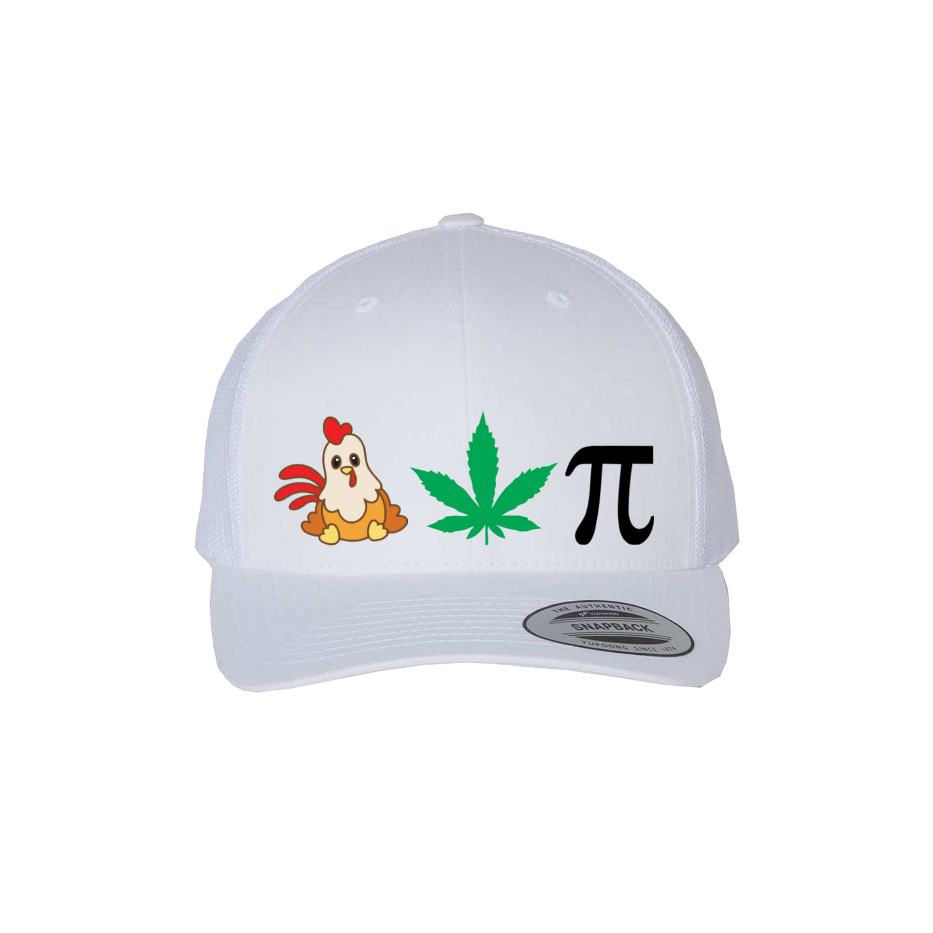 🍗 Chicken Pot Pie Retro Trucker Hat – Funny Cannabis Graphic Hat – Quirky Weed Hat for Potheads &amp; Food Lovers product thumbnail image