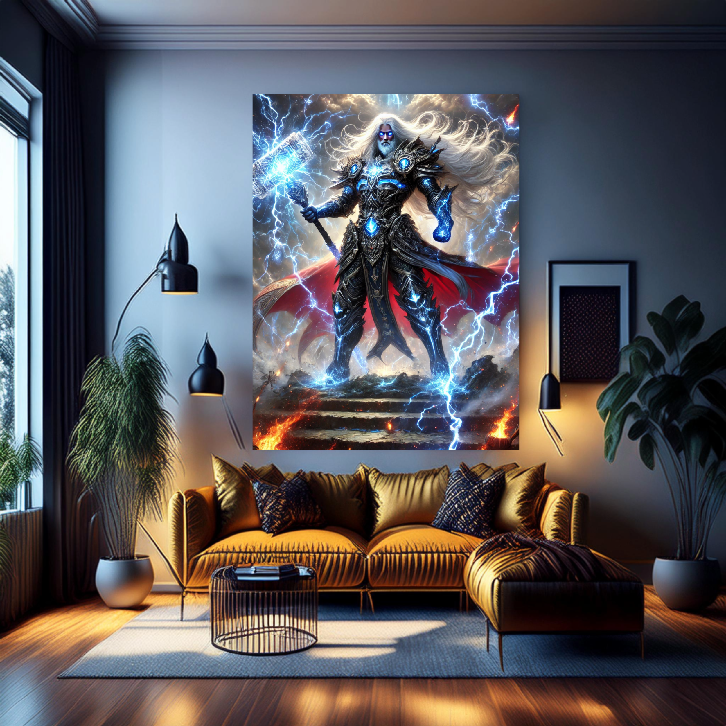 Epic Lightning Warrior Canvas | Powerful Fantasy God Art