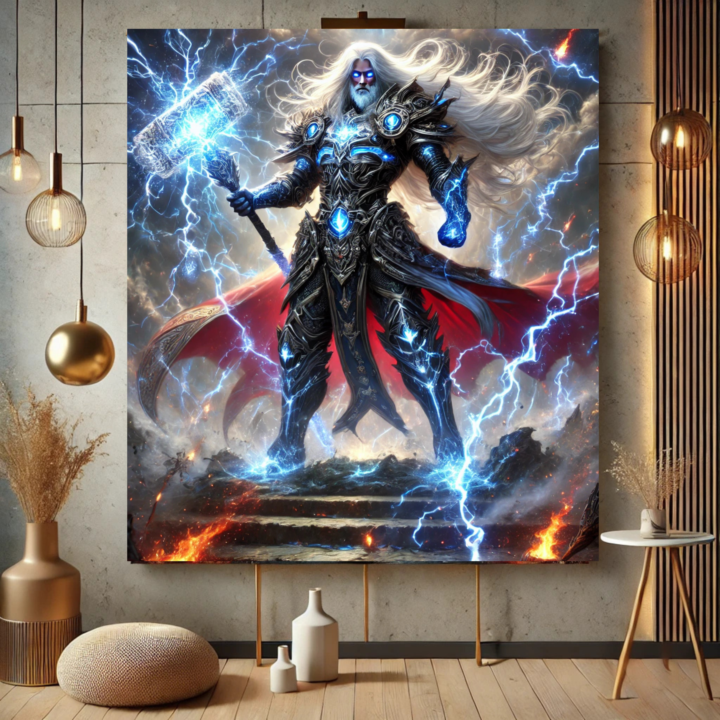 Epic Lightning Warrior Canvas | Powerful Fantasy God Art product thumbnail image