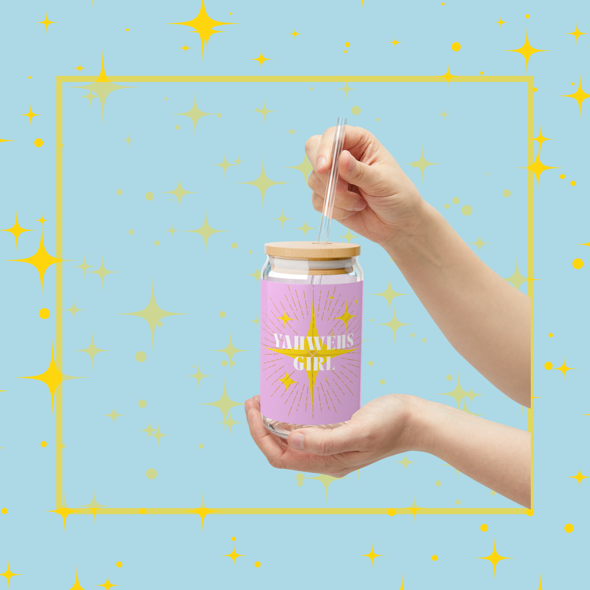 Glass Sipper Cup Yahweh's Girl 16oz - Reminder of God's Ownership and Love Glass Sipper Cup Yahweh's Girl 16oz - Reminder of God's Ownership and Love