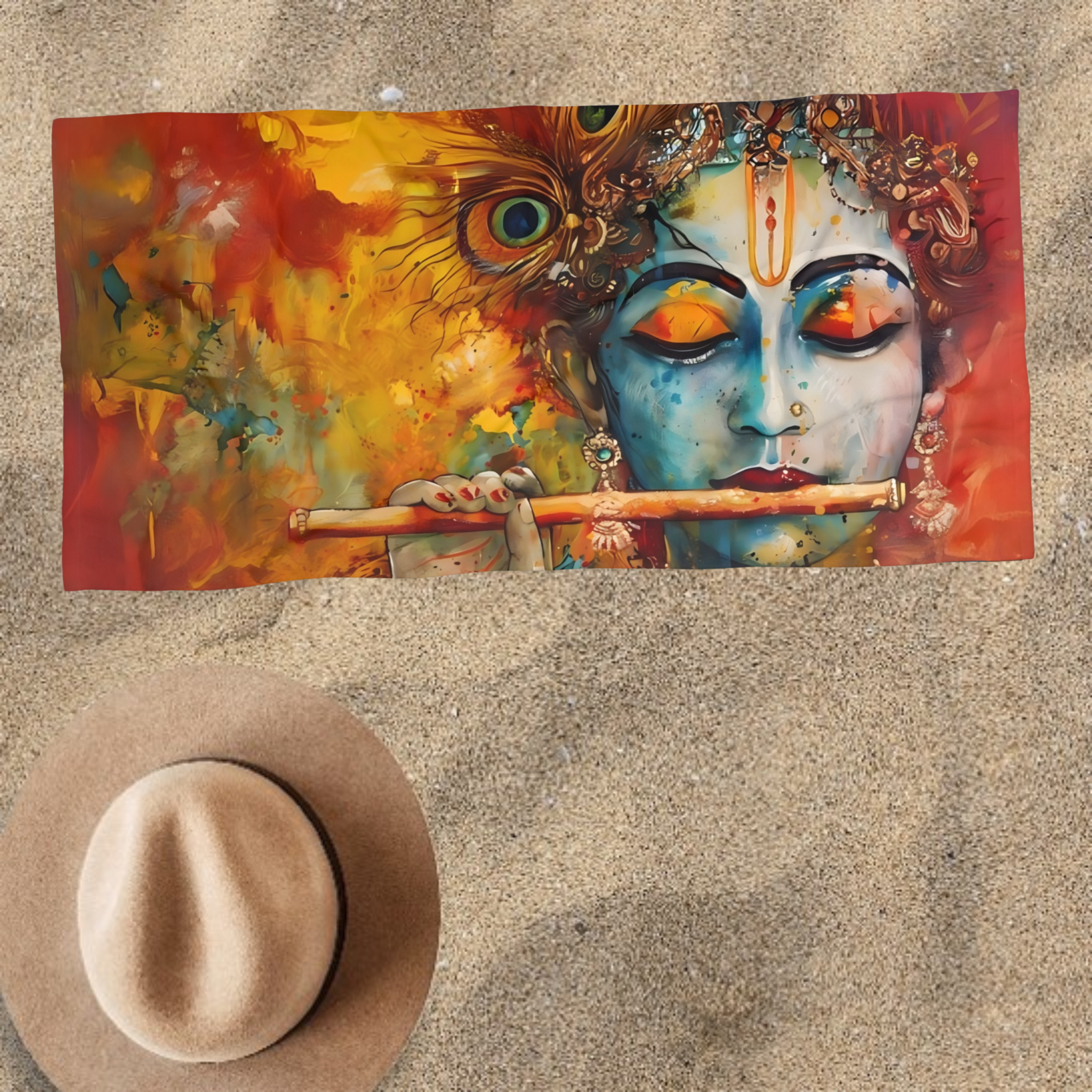 Hindu Princess Playing Flute Beach Towel product thumbnail image Hindu Princess Playing Flute Beach Towel product thumbnail image