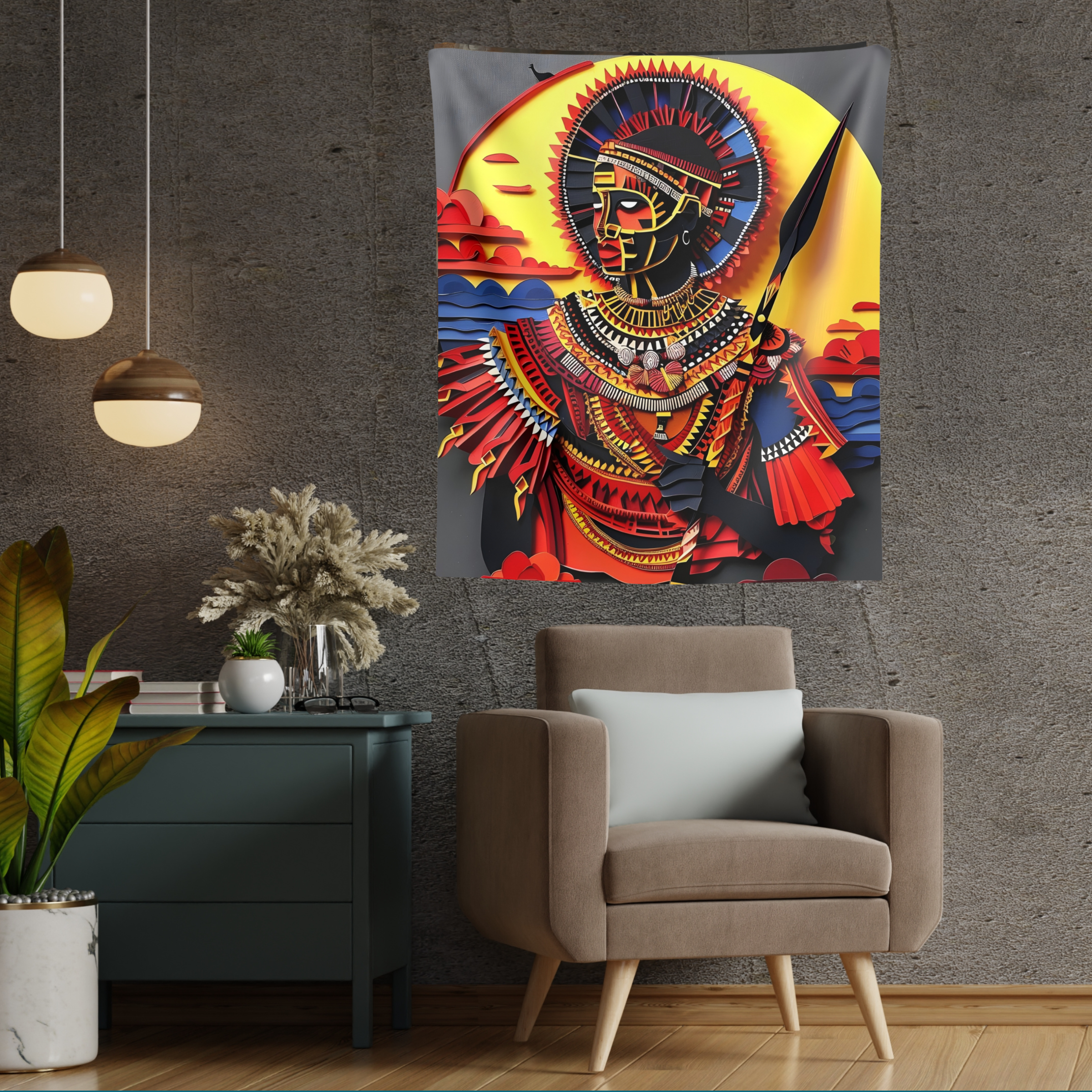 Masai Warrior Paper Portrait Tapestries product thumbnail image Masai Warrior Paper Portrait Tapestries product thumbnail image