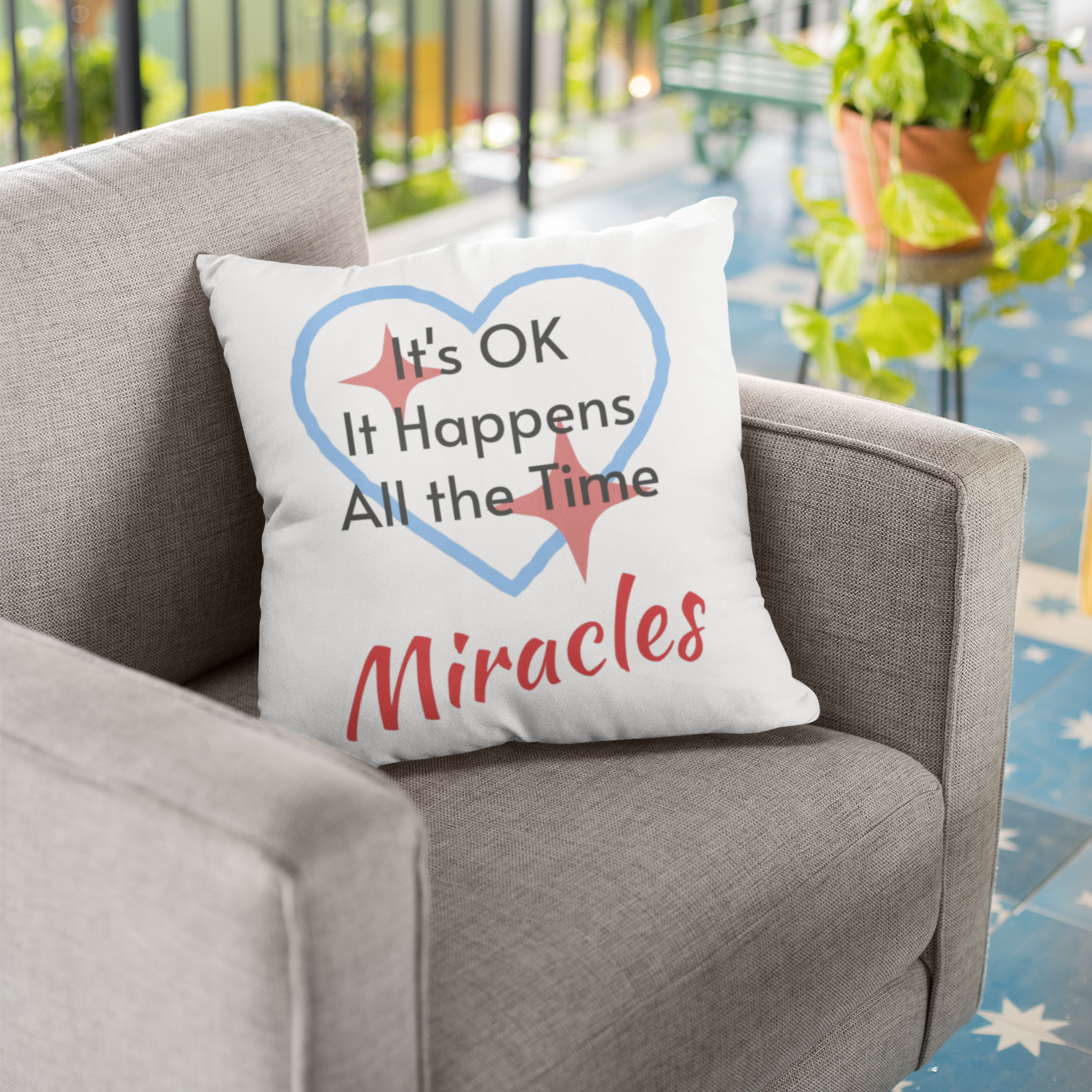 Throw Pillow, Miracles Happen - White product thumbnail image Throw Pillow, Miracles Happen - White product thumbnail image