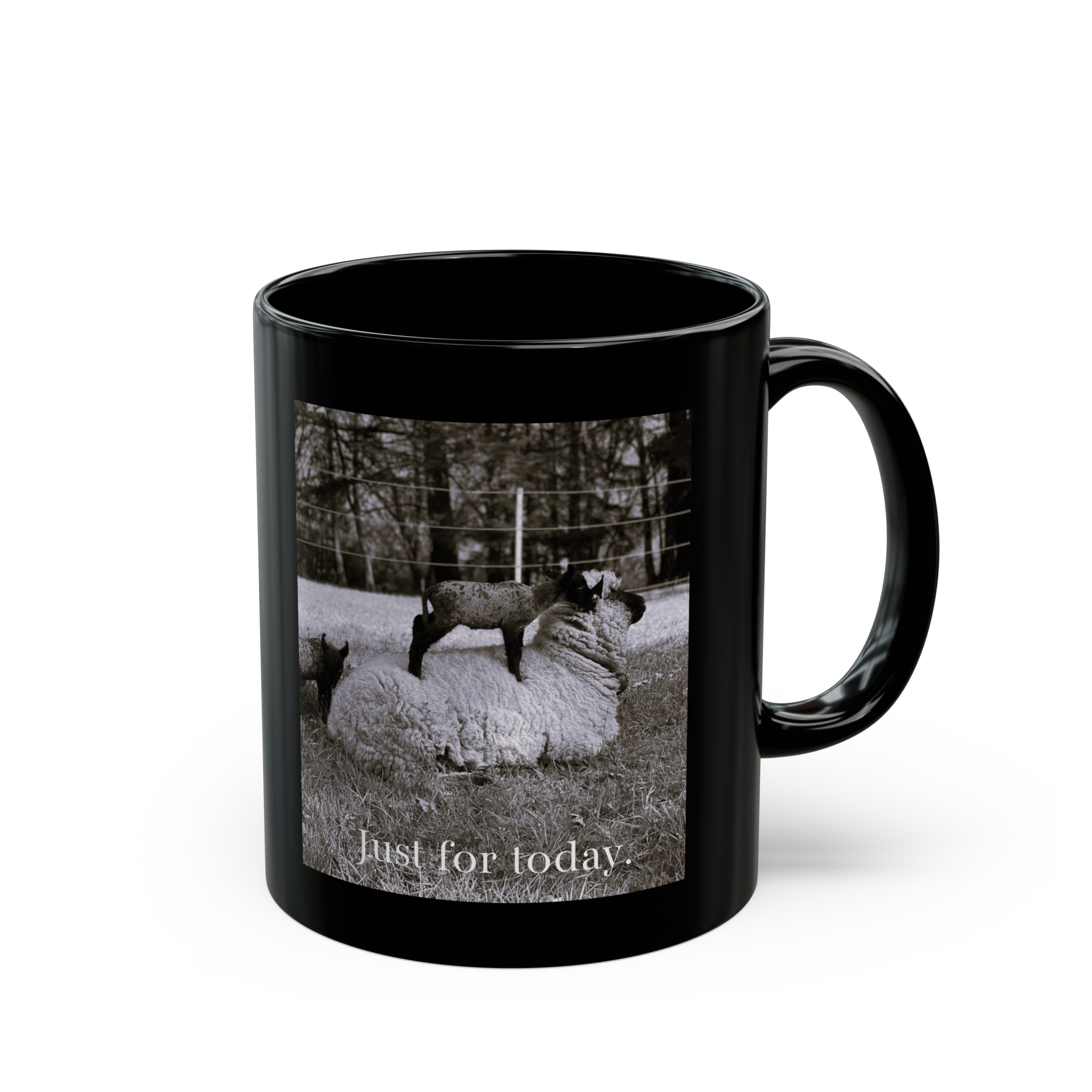 "Just for Today" Beatrix, Quill and Crosspatch Black Mug (11oz, 15oz) "Just for Today" Beatrix, Quill and Crosspatch Black Mug (11oz, 15oz)