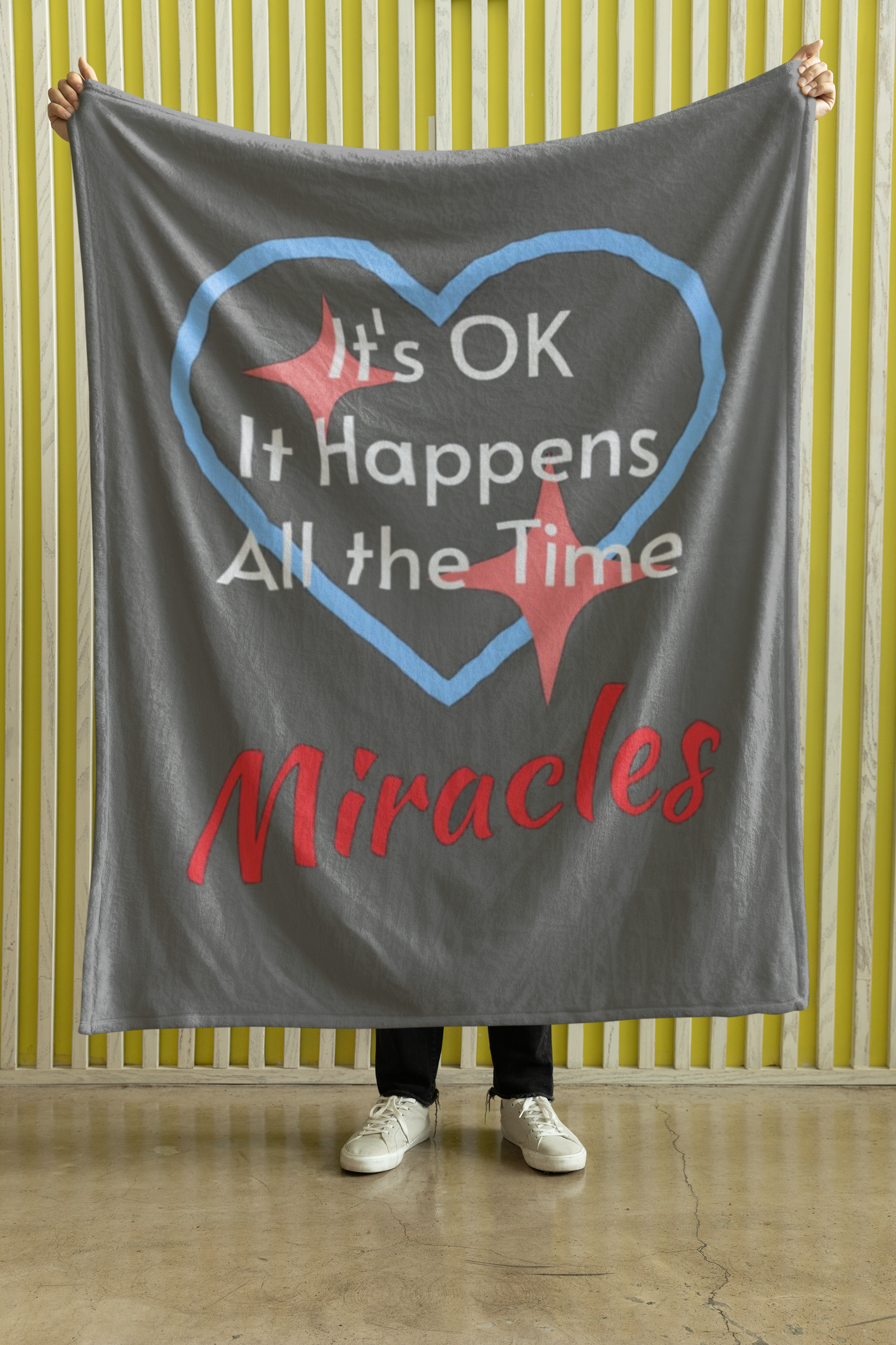 Plush Throw Blanket, Miracles Happen - Dark Gray Plush Throw Blanket, Miracles Happen - Dark Gray