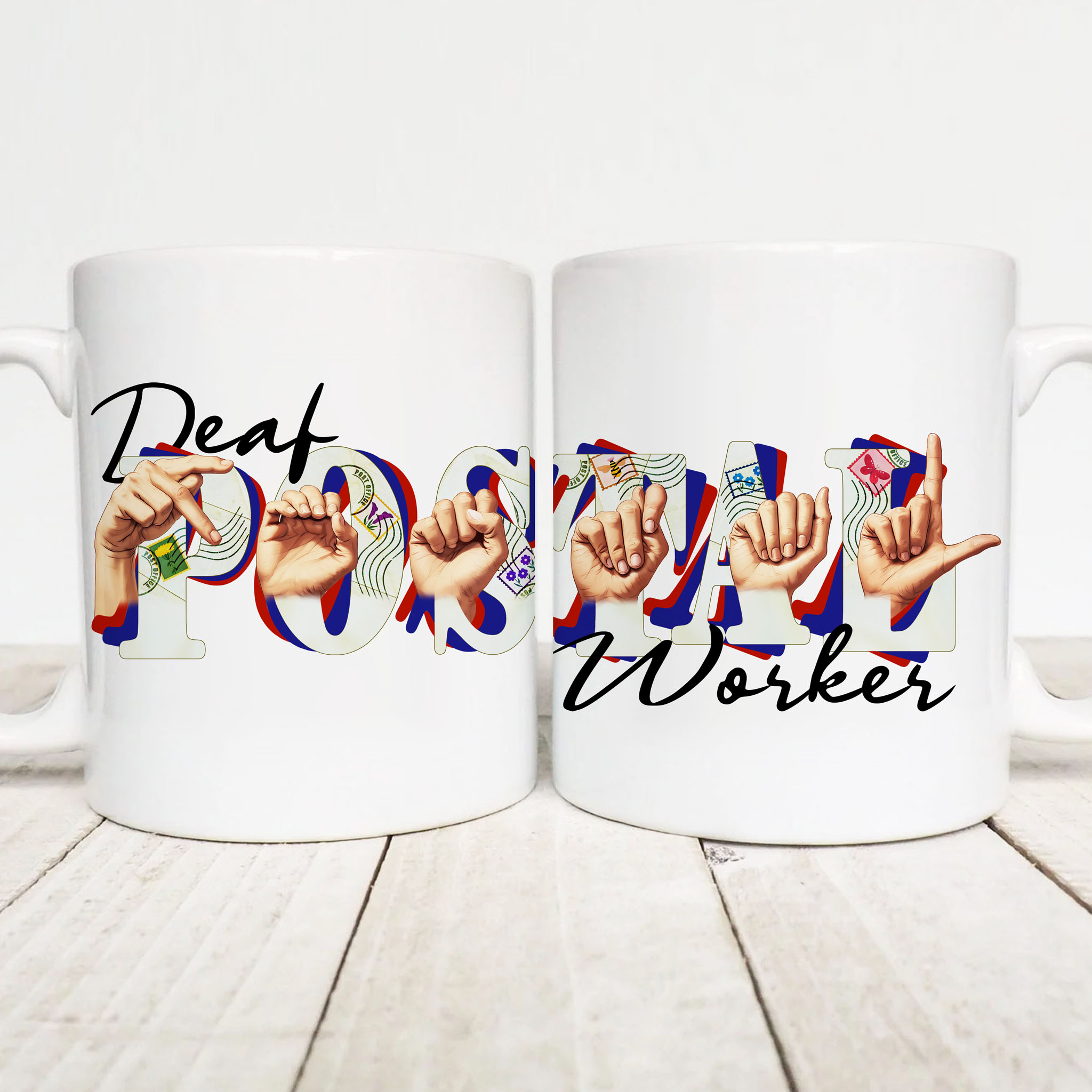 Deaf Postal Worker Fingerspelling "Postal" ASL American Sign Language Ceramic Mug, (11oz, 15oz) product thumbnail image Deaf Postal Worker Fingerspelling "Postal" ASL American Sign Language Ceramic Mug, (11oz, 15oz) product thumbnail image