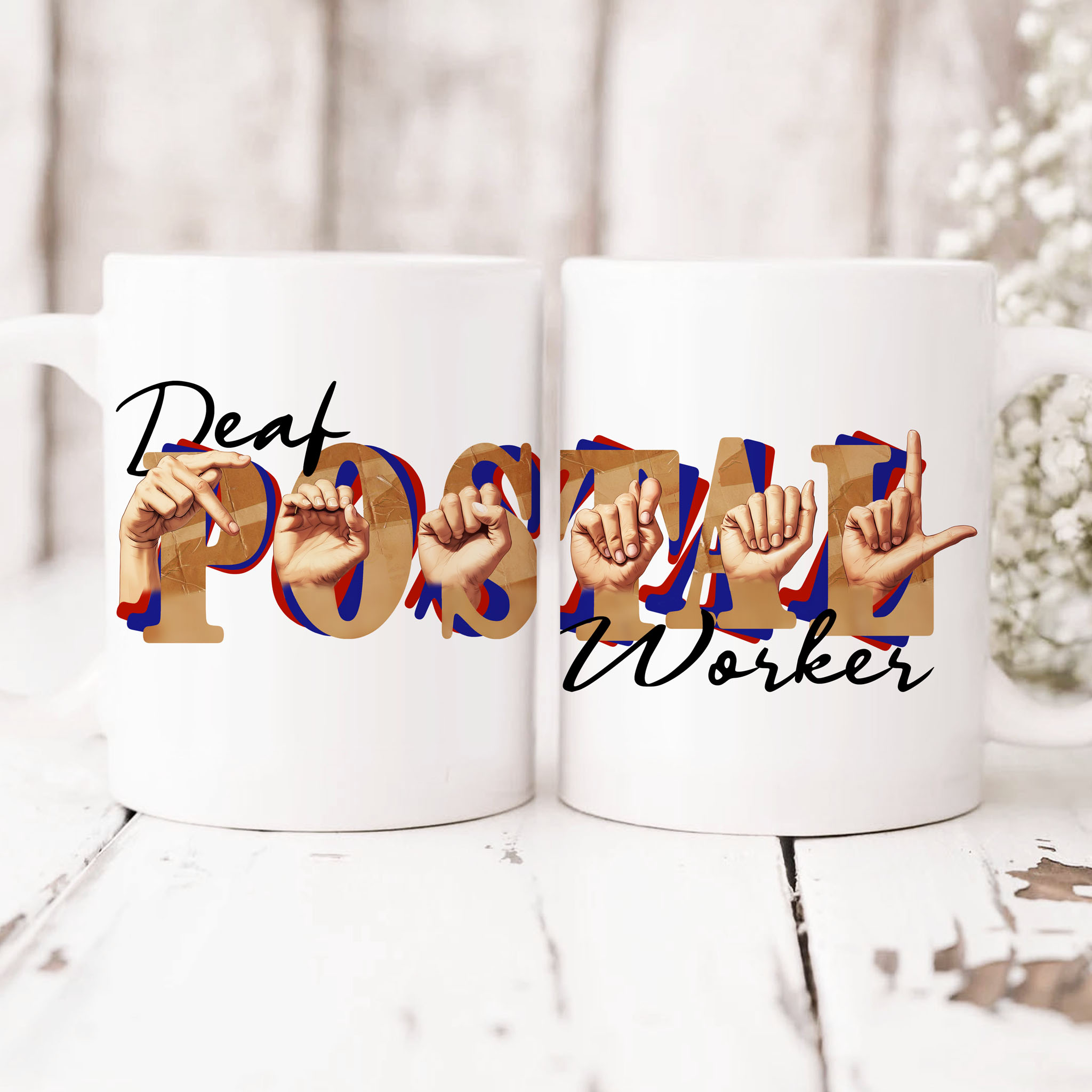 Deaf Postal Worker Fingerspelling "Postal" ASL American Sign Language Ceramic Mug, (11oz, 15oz) product thumbnail image Deaf Postal Worker Fingerspelling "Postal" ASL American Sign Language Ceramic Mug, (11oz, 15oz) product thumbnail image