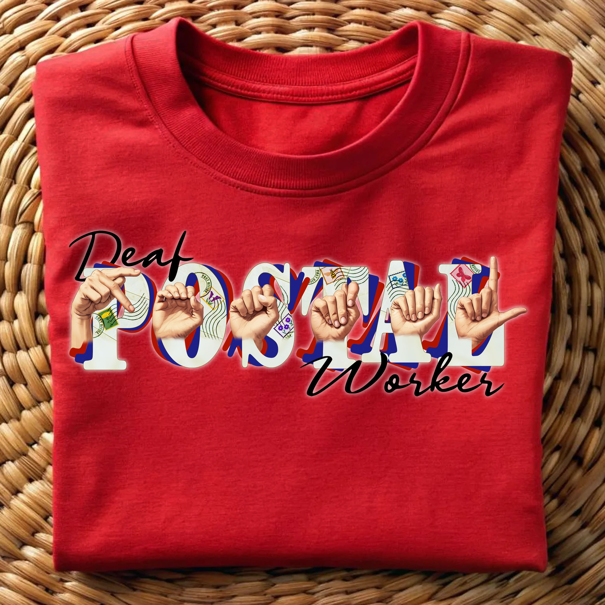 Deaf Postal Worker Fingerspelling "Postal" ASL American Sign Language Unisex Soft-Style T-Shirt product thumbnail image Deaf Postal Worker Fingerspelling "Postal" ASL American Sign Language Unisex Soft-Style T-Shirt product thumbnail image