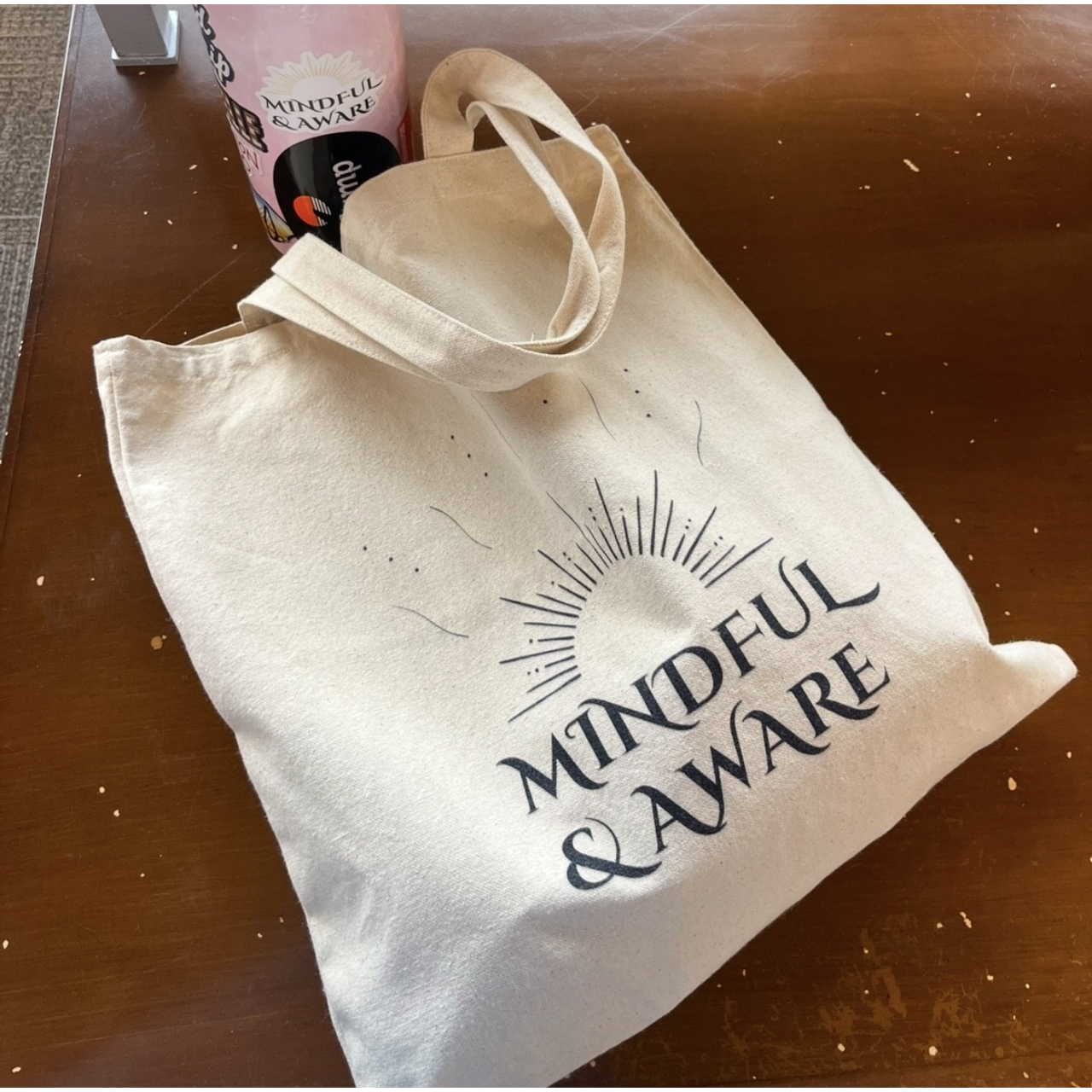 "Mindful &amp; Aware" Sunshine Cotton Tote Bag product thumbnail image