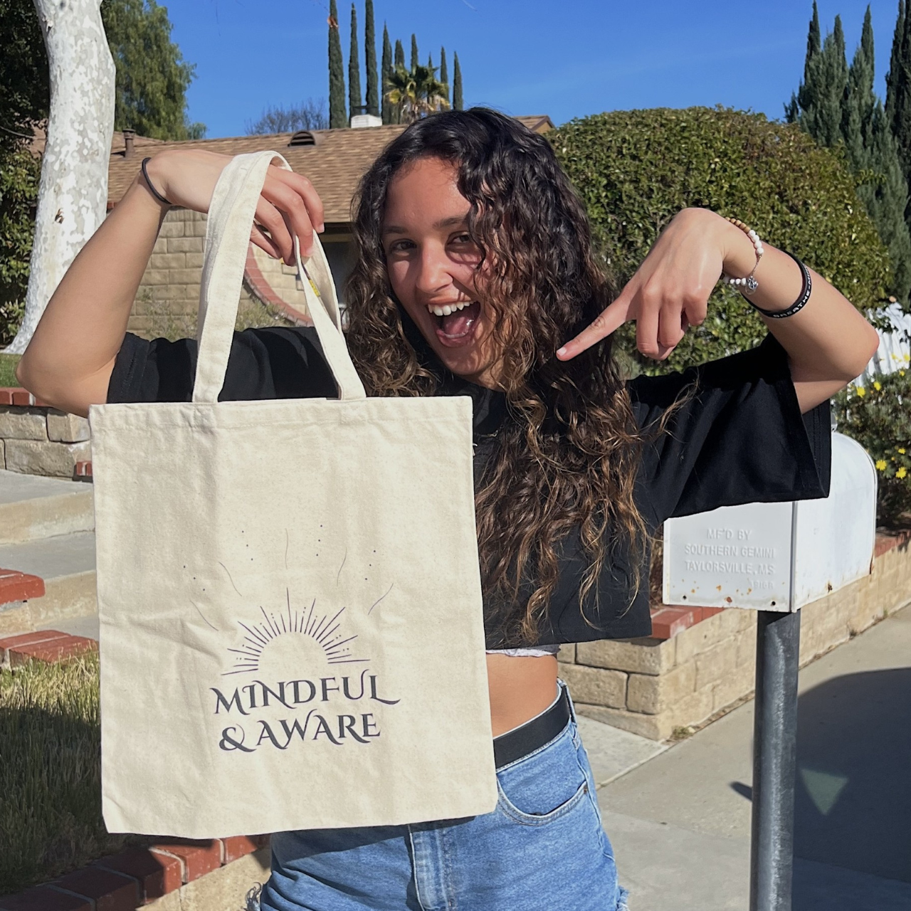 "Mindful &amp; Aware" Sunshine Cotton Tote Bag product thumbnail image