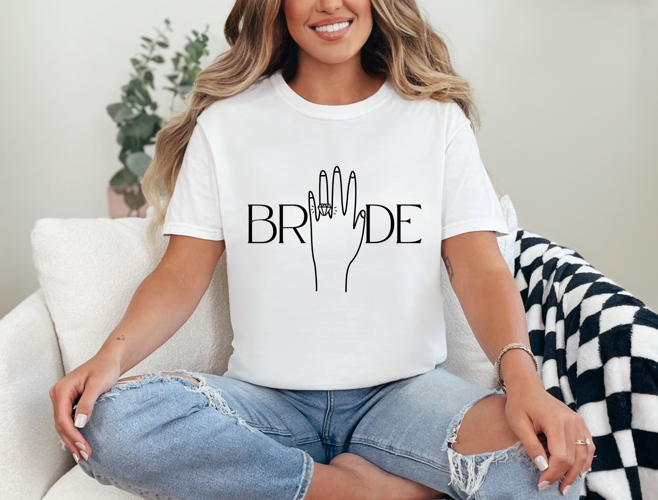 Bride Engagement Ring Short Sleeve T-Shirt, Women's White and Black Bride Engagement Ring Short Sleeve T-Shirt, Women's White and Black
