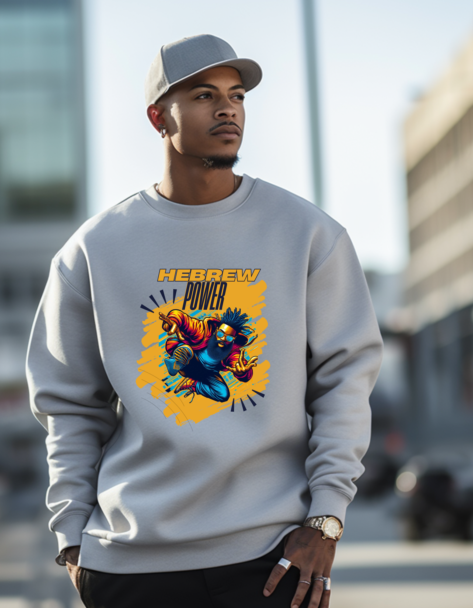 Hebrew Power Unisex Crewneck Sweatshirt, Casual Wear, Gift for Her/Him, Streetwear, Art Sweatshirt, Cozy Layer