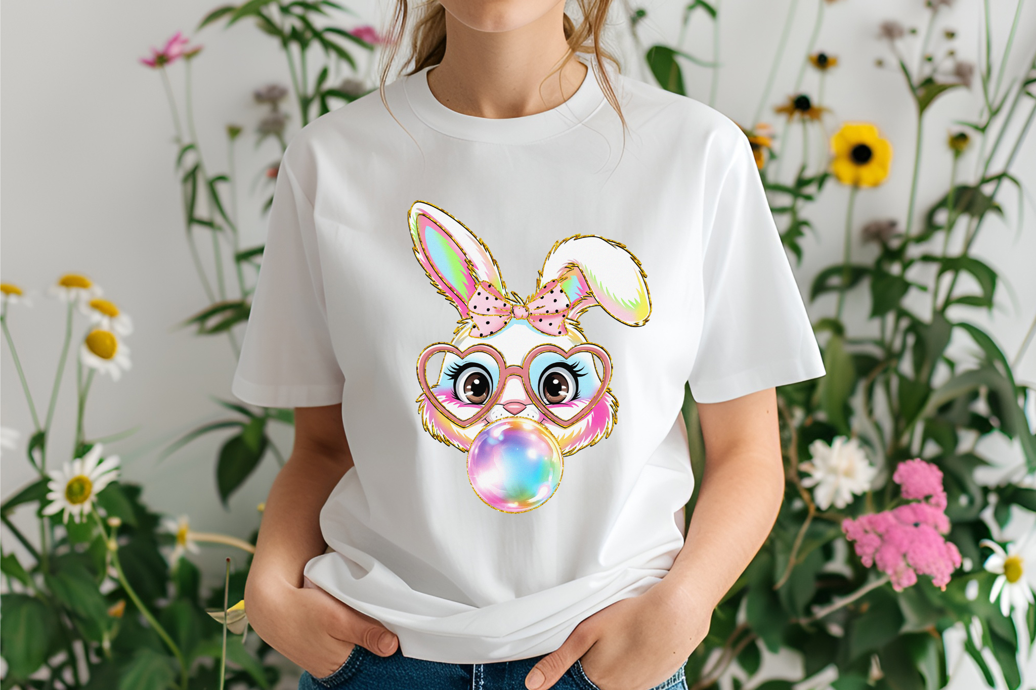 Glitter Easter Bunny Coquette Short Sleeve Tee