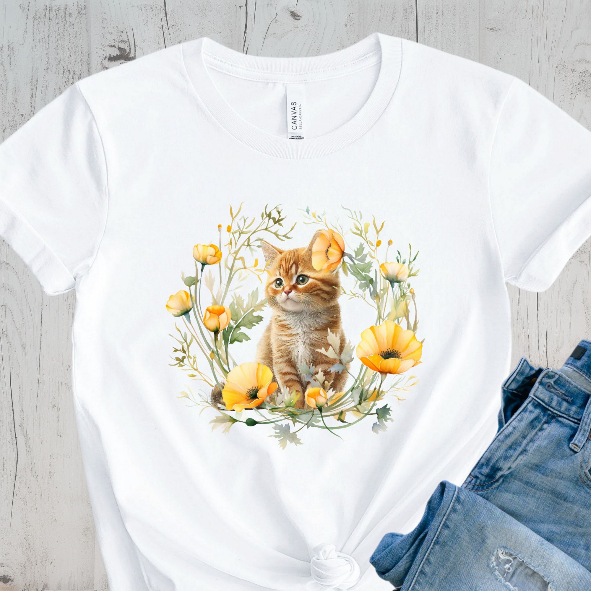 Yellow Floral Cat Shirt
