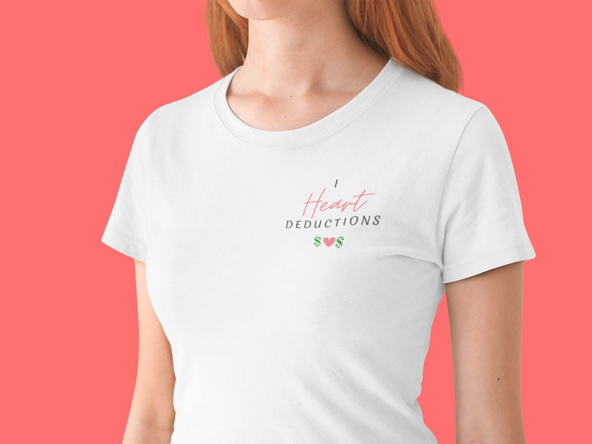 I Heart Deductions, Shoulder Print, Unisex Softstyle T-Shirt - Perfect for Tax Season