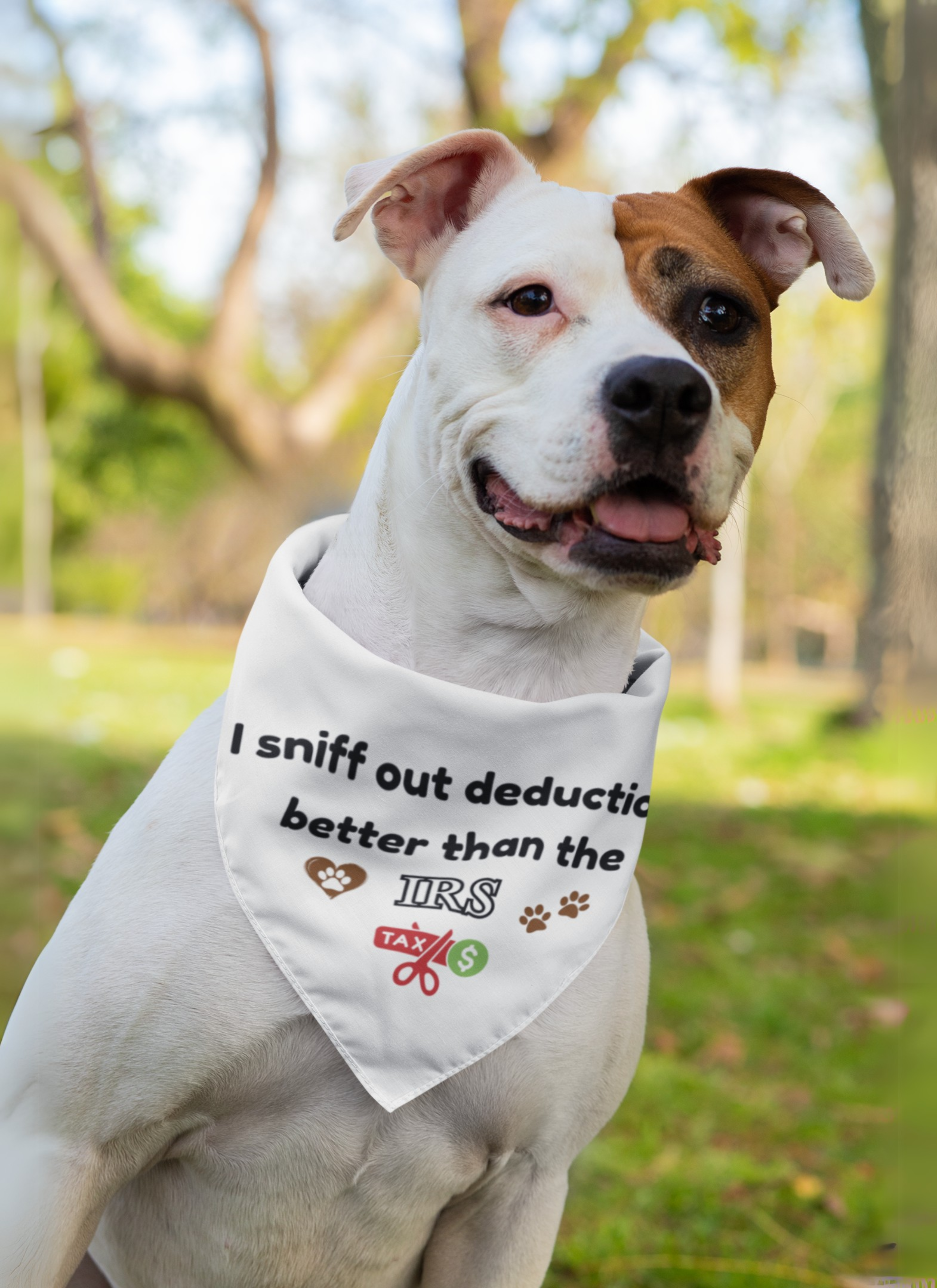 "I Sniff Out Deductions Better Than the IRS" - Funny Clip-on Pet Bandana "I Sniff Out Deductions Better Than the IRS" - Funny Clip-on Pet Bandana