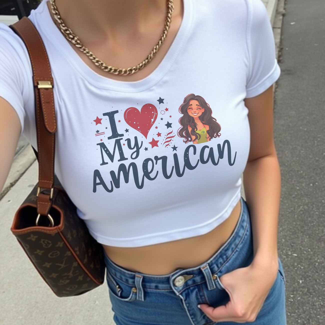 Women's Crop Top 'I Love My American' Patriotic Tee girlfriend tee gift