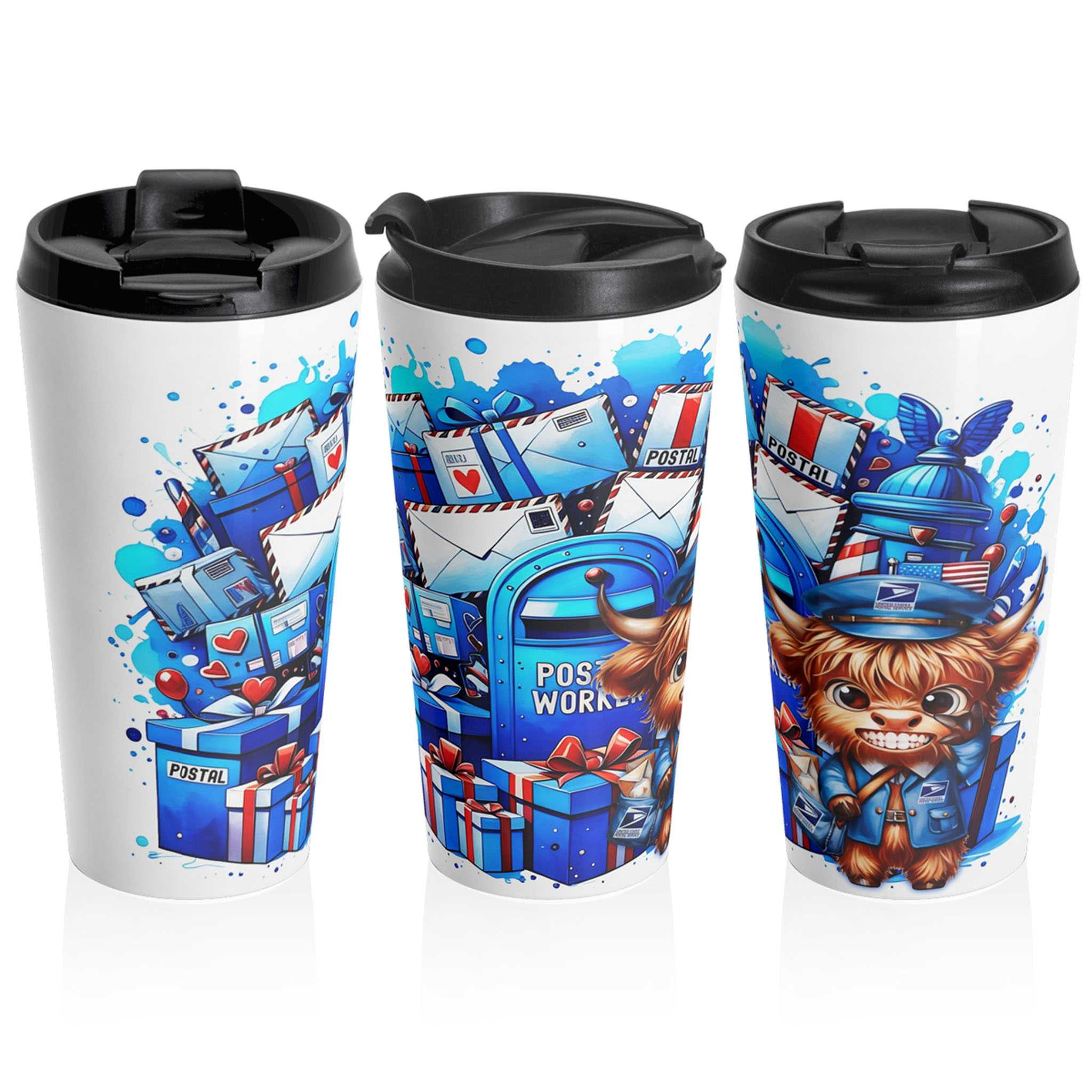 Postal Service Highland Cattle ILY ASL American Sign Language "I Love You" Tumbler - 20oz Insulated Travel Mug