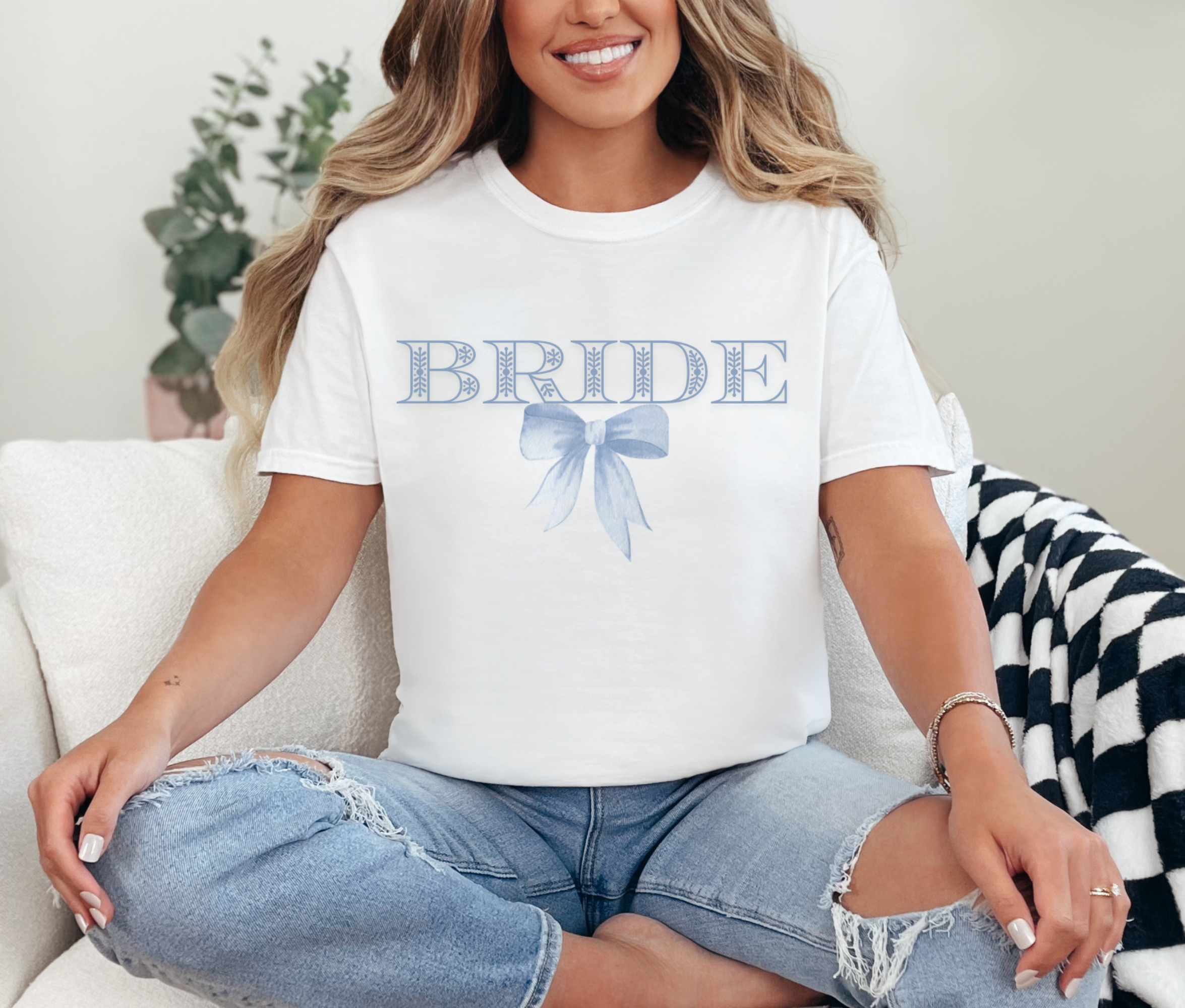 Bride Bow Blue Short Sleeve Women's Unisex T-shirt, Bride to Be, Wedding Gift Tee, Bridesmaid Shirt, Bridal Shower Present Bride Bow Blue Short Sleeve Women's Unisex T-shirt, Bride to Be, Wedding Gift Tee, Bridesmaid Shirt, Bridal Shower Present
