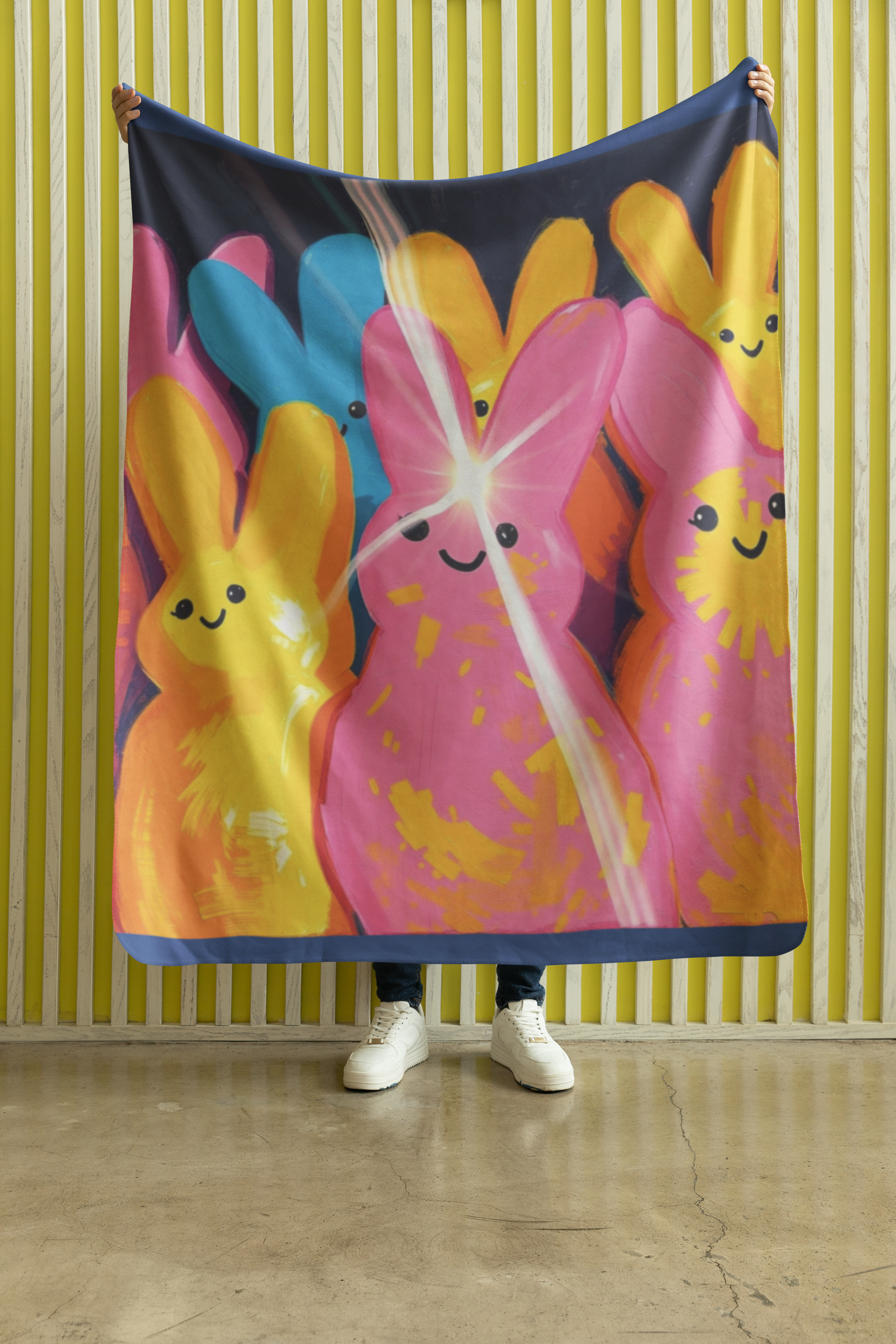 Colorful Bunny Plush Blanket, Easter Gift, Cozy Throw for Kids, Spring Decor, Plush Baby Blanket, Soft Nursery Blanket, Cute Home Decoration