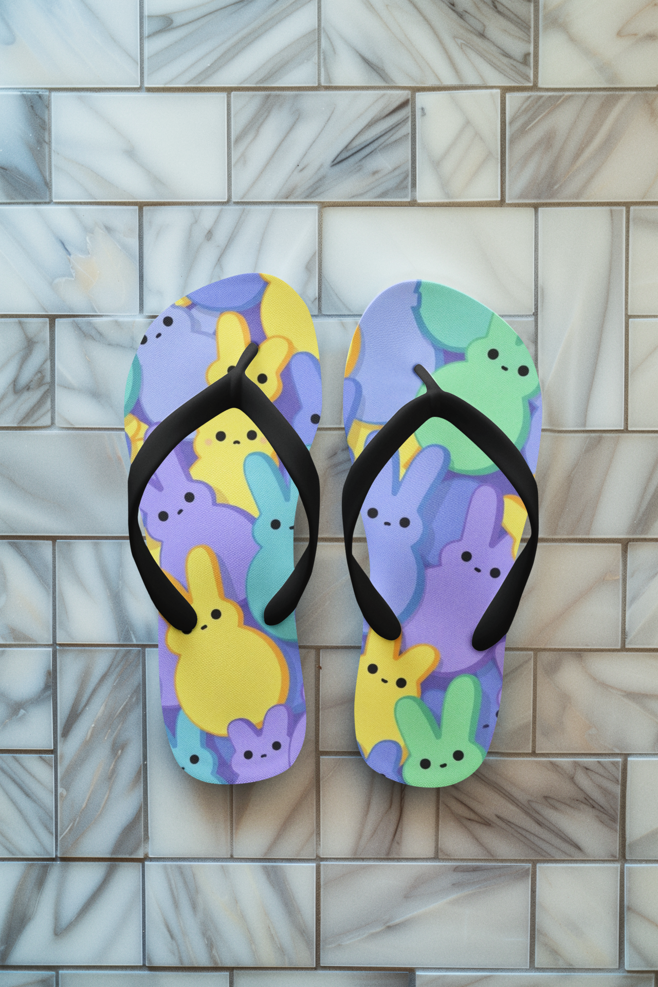 Cute Bunny Flip Flops, Spring Footwear, Easter Sandals, Summer Beach Shoes, Fun Casual Slippers, Festival Flip Flops product thumbnail image