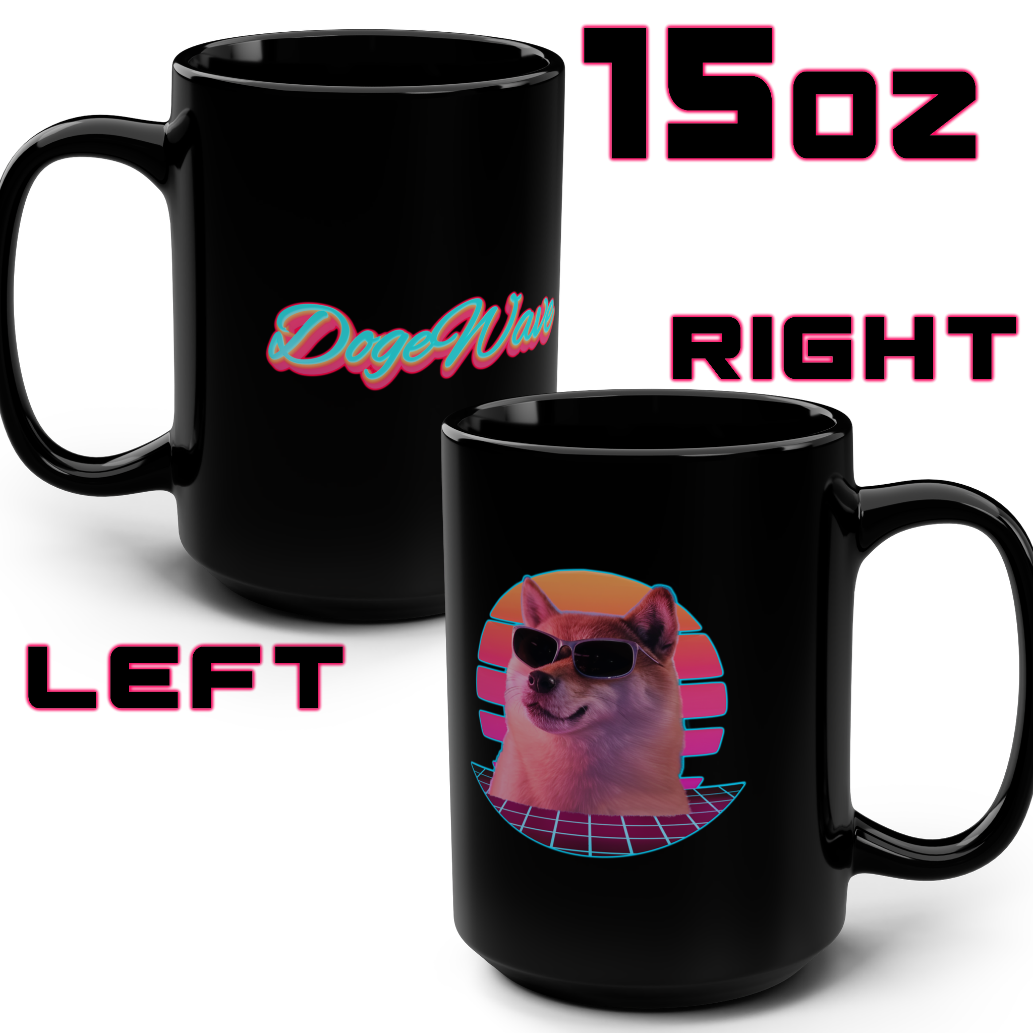 Dogewave, Large 15oz Black Mug 