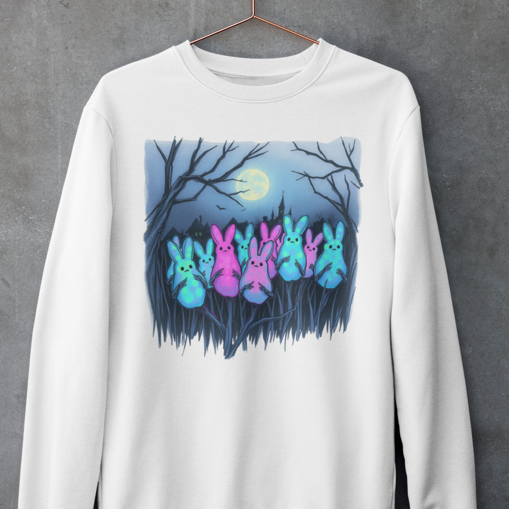 Moonlit Bunny Sweatshirt, Cozy Spring Sweatshirt, Easter Gift, Unisex Pullover, Garment-Dyed Sweatshirt product thumbnail image