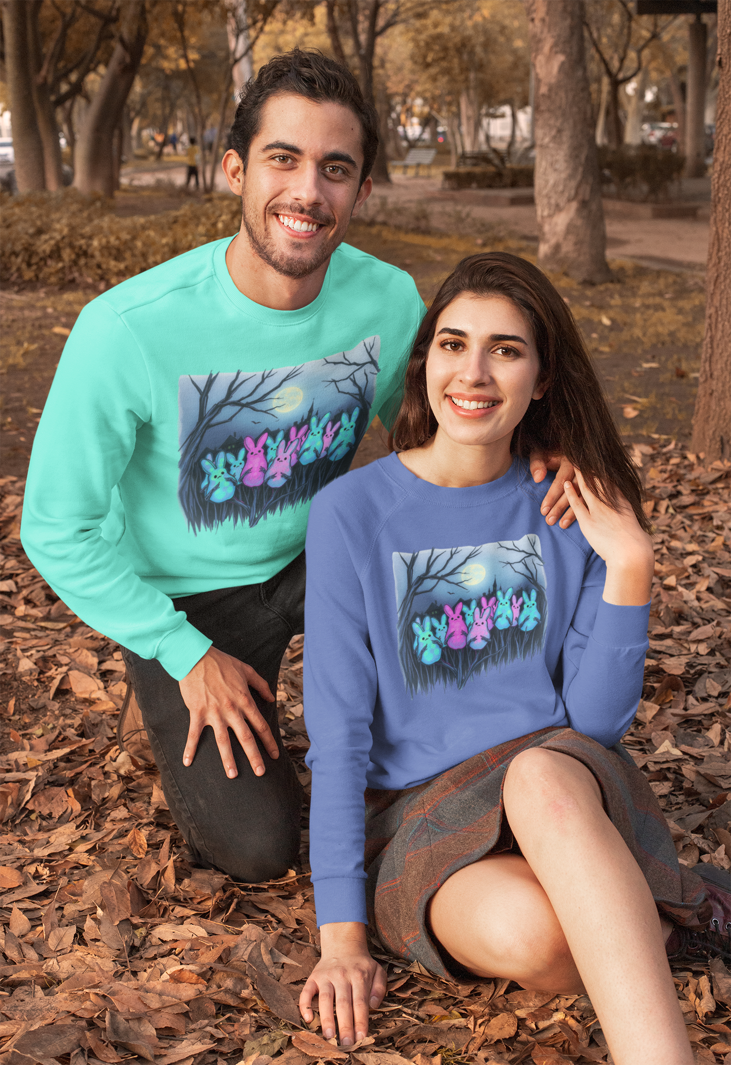 Moonlit Bunny Sweatshirt, Cozy Spring Sweatshirt, Easter Gift, Unisex Pullover, Garment-Dyed Sweatshirt product thumbnail image
