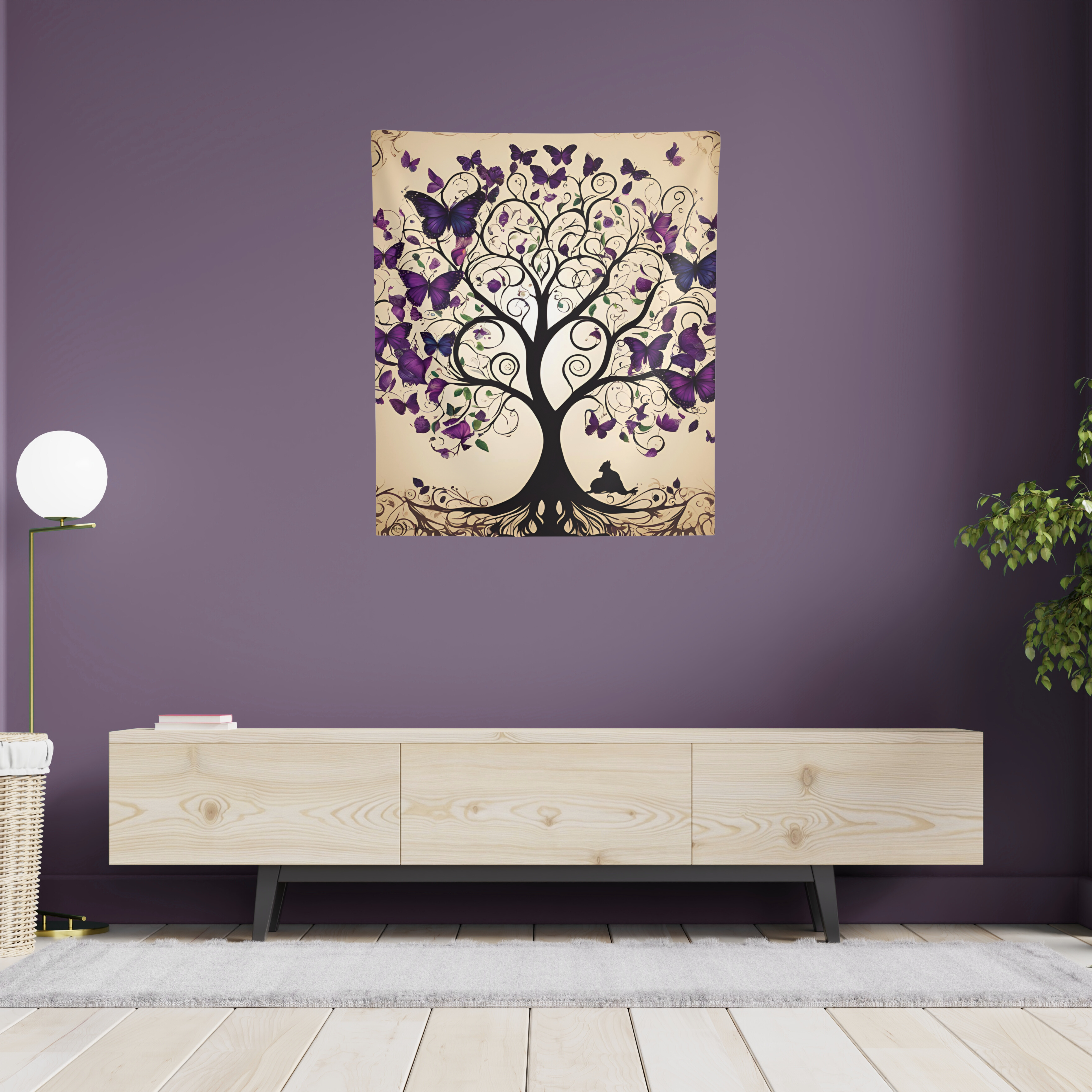 Enchanting Butterfly Tree Wall Tapestry, Boho Home Decor, Nature-Inspired Art, Meditation Space Decor, Gift for Nature Lovers product thumbnail image