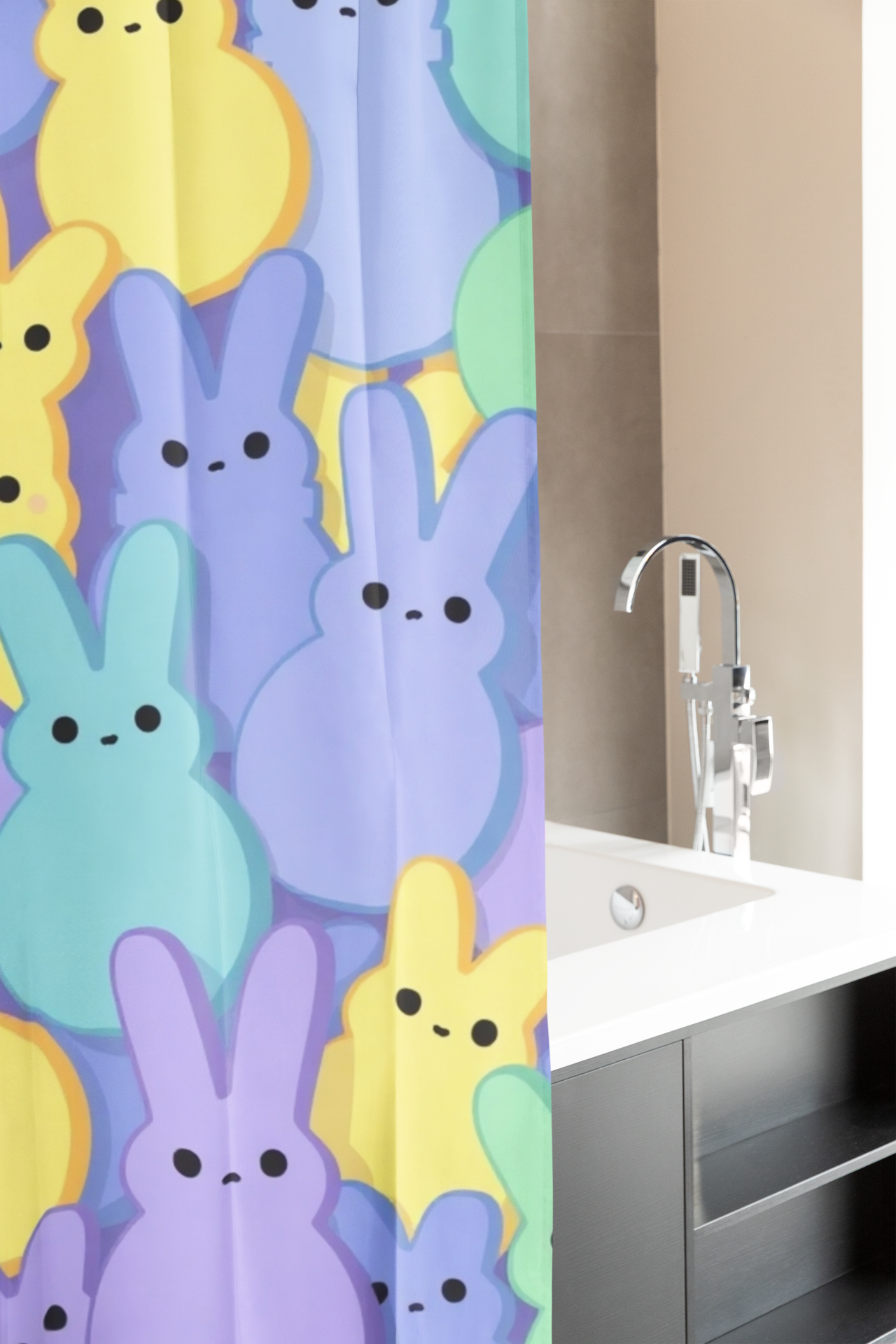 Easter Peeps Shower Curtains - Fun, Vibrant Bathroom Decor, Holiday Home Accent, Spring Bunny Design, Easter Bunny Gifts, Colorful Bath product thumbnail image