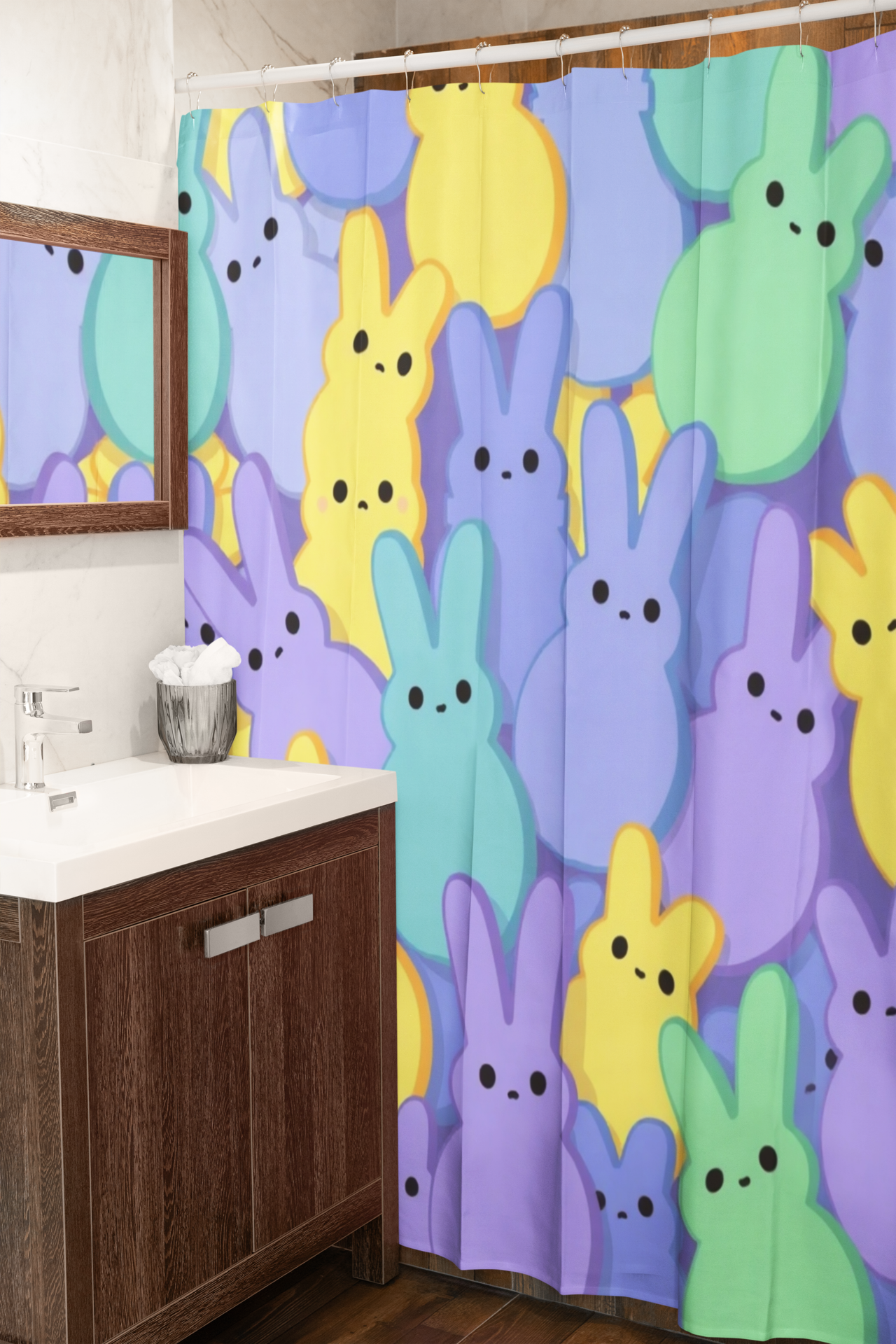 Easter Peeps Shower Curtains - Fun, Vibrant Bathroom Decor, Holiday Home Accent, Spring Bunny Design, Easter Bunny Gifts, Colorful Bath product thumbnail image