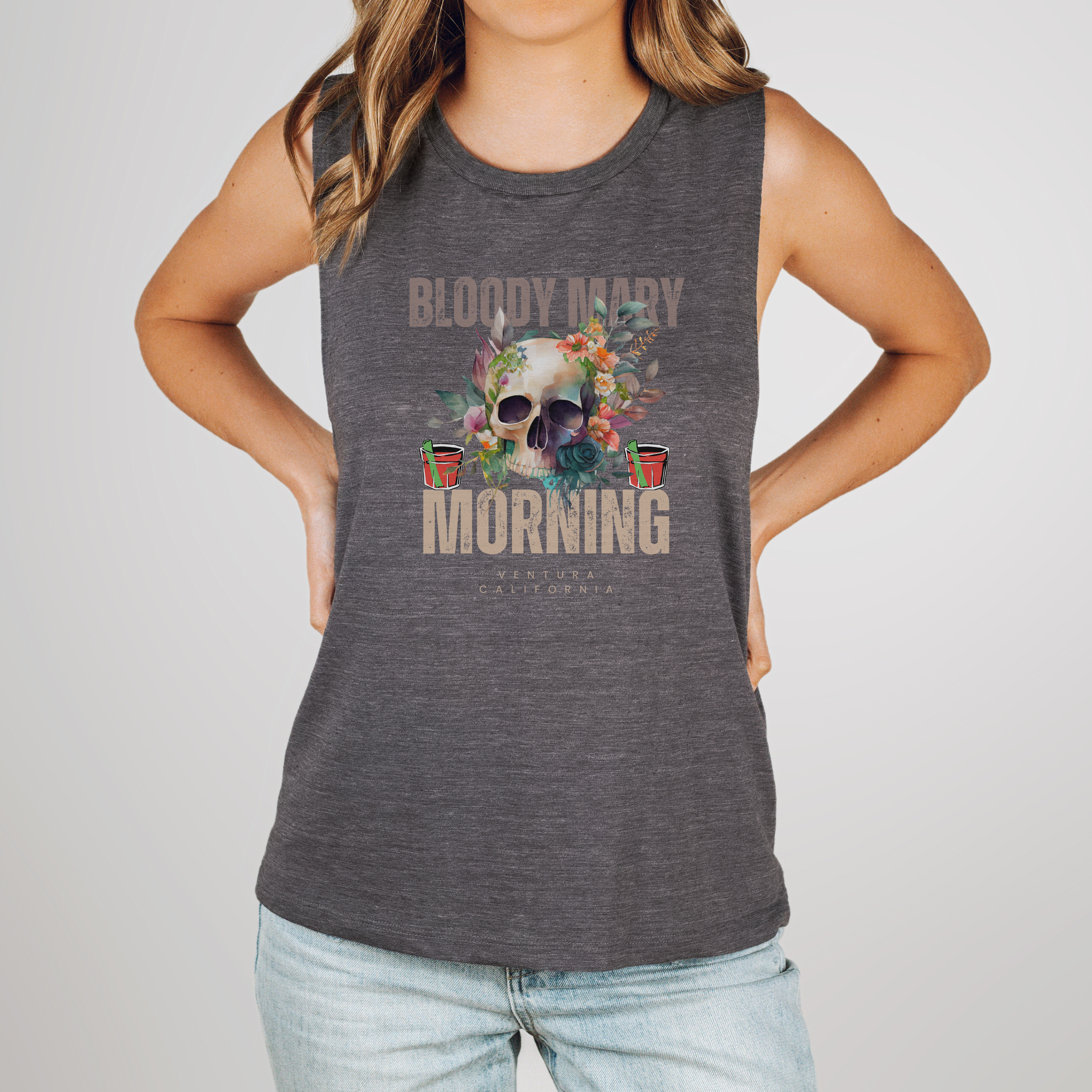 Bouquet Bloody Mary Morning Flowy Scoop Muscle Tank - Lively Floral Skull Design product thumbnail image Bouquet Bloody Mary Morning Flowy Scoop Muscle Tank - Lively Floral Skull Design product thumbnail image