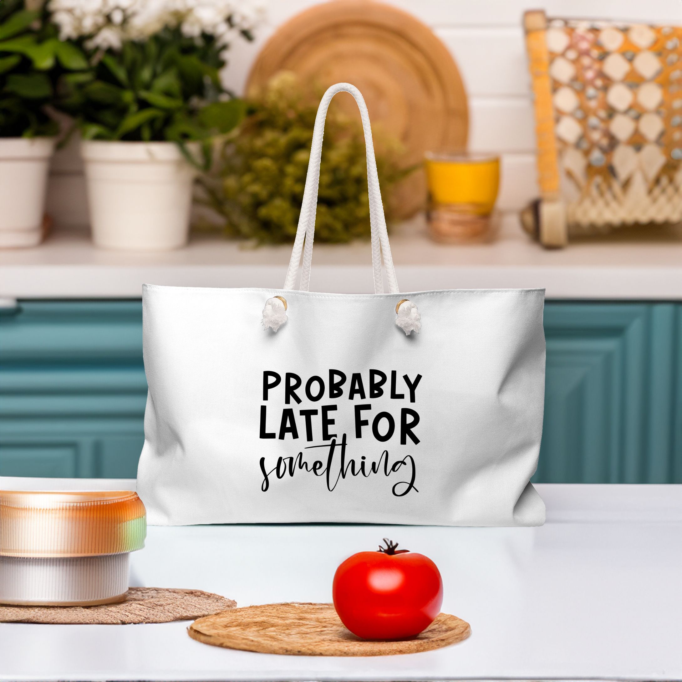 Travel Tote Weekender Bag - Chic "Probably Late for Something" Design Travel Tote Weekender Bag - Chic "Probably Late for Something" Design