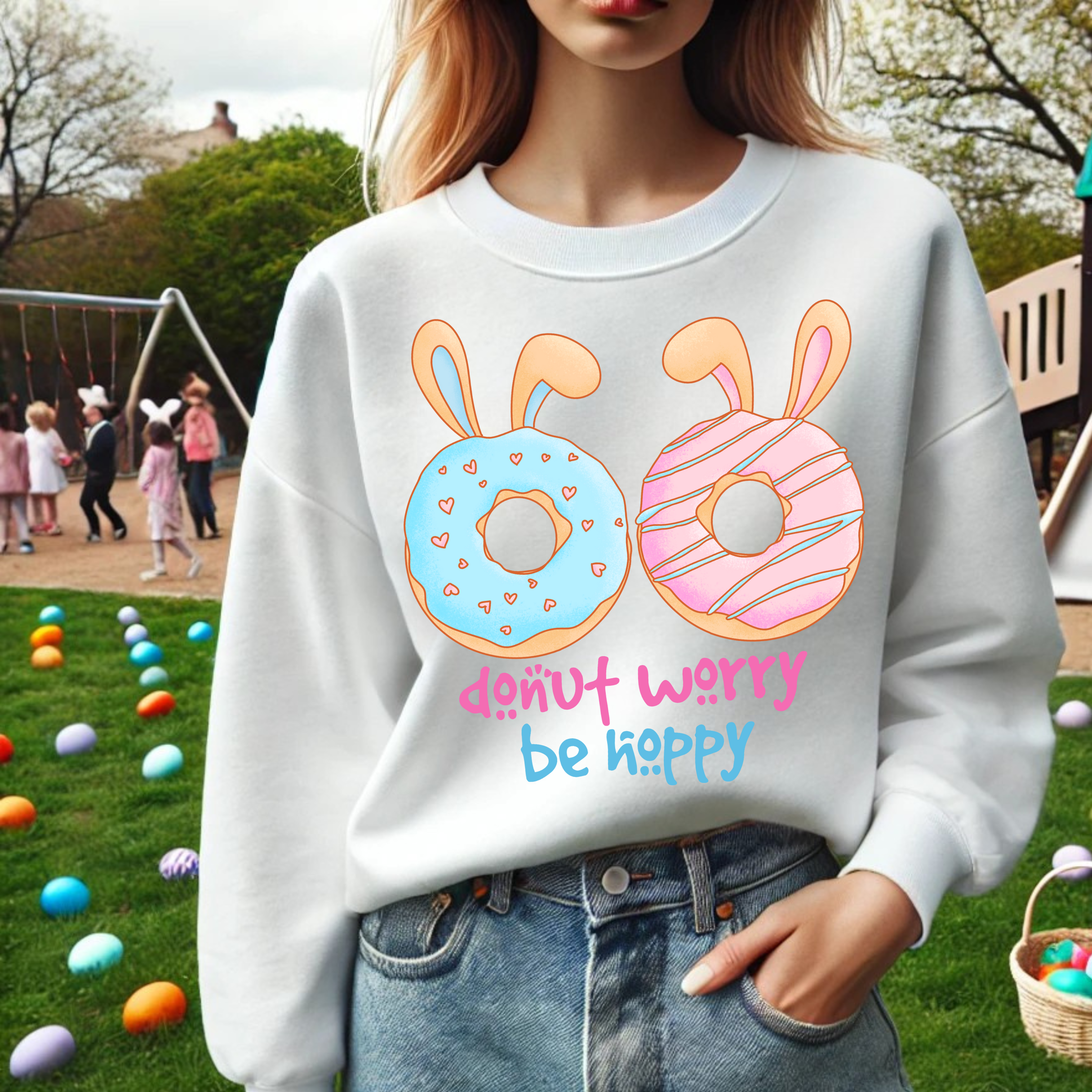 Donut Worry Be Happy Unisex Sweatshirt - Fun & Comfy Easter Design Donut Worry Be Happy Unisex Sweatshirt - Fun & Comfy Easter Design