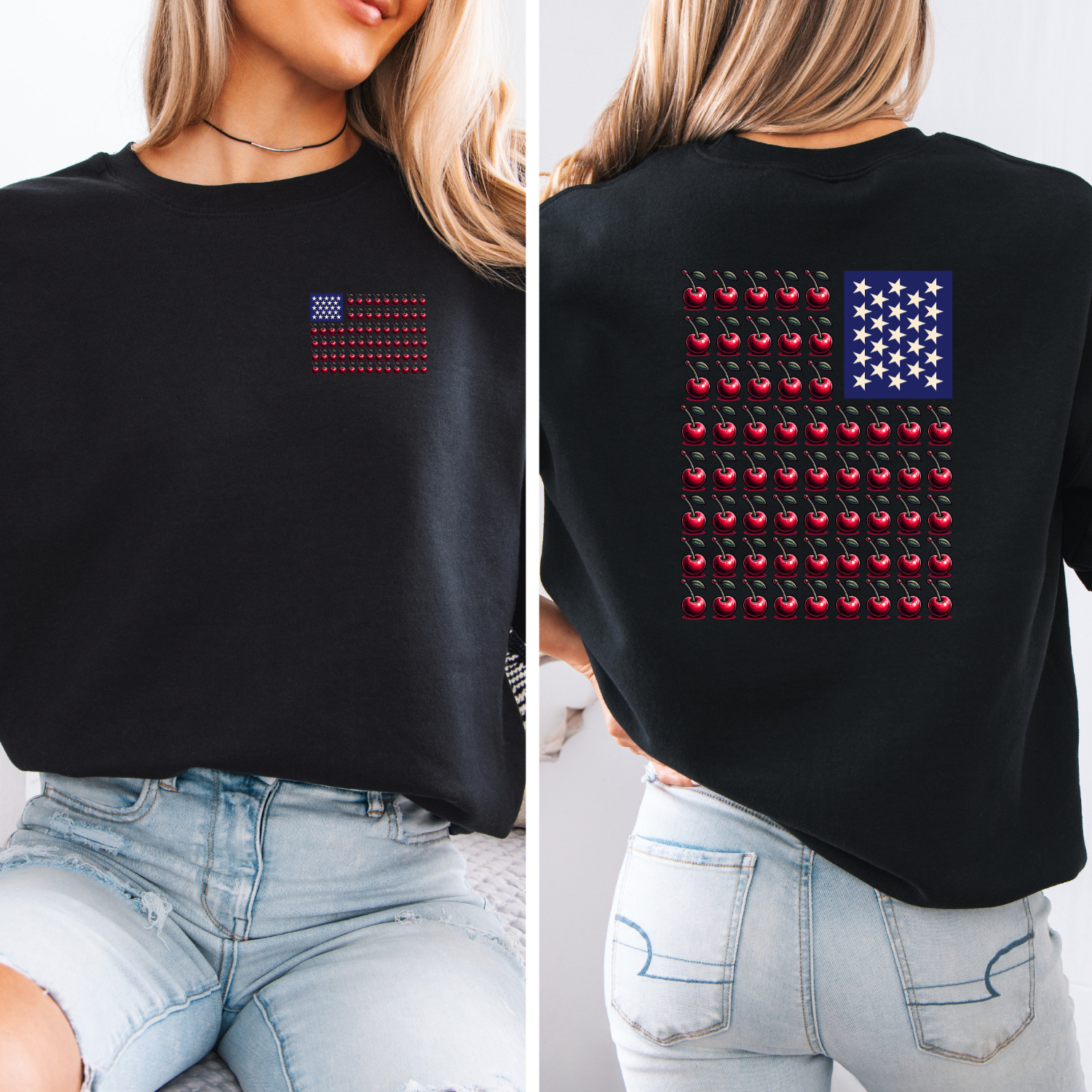 Patriotic American Flag Of Cherries Sweatshirt, Cozy Gift Sweater, Independence Day American Flag Gift for Vets Day 4th of July - Unisex
