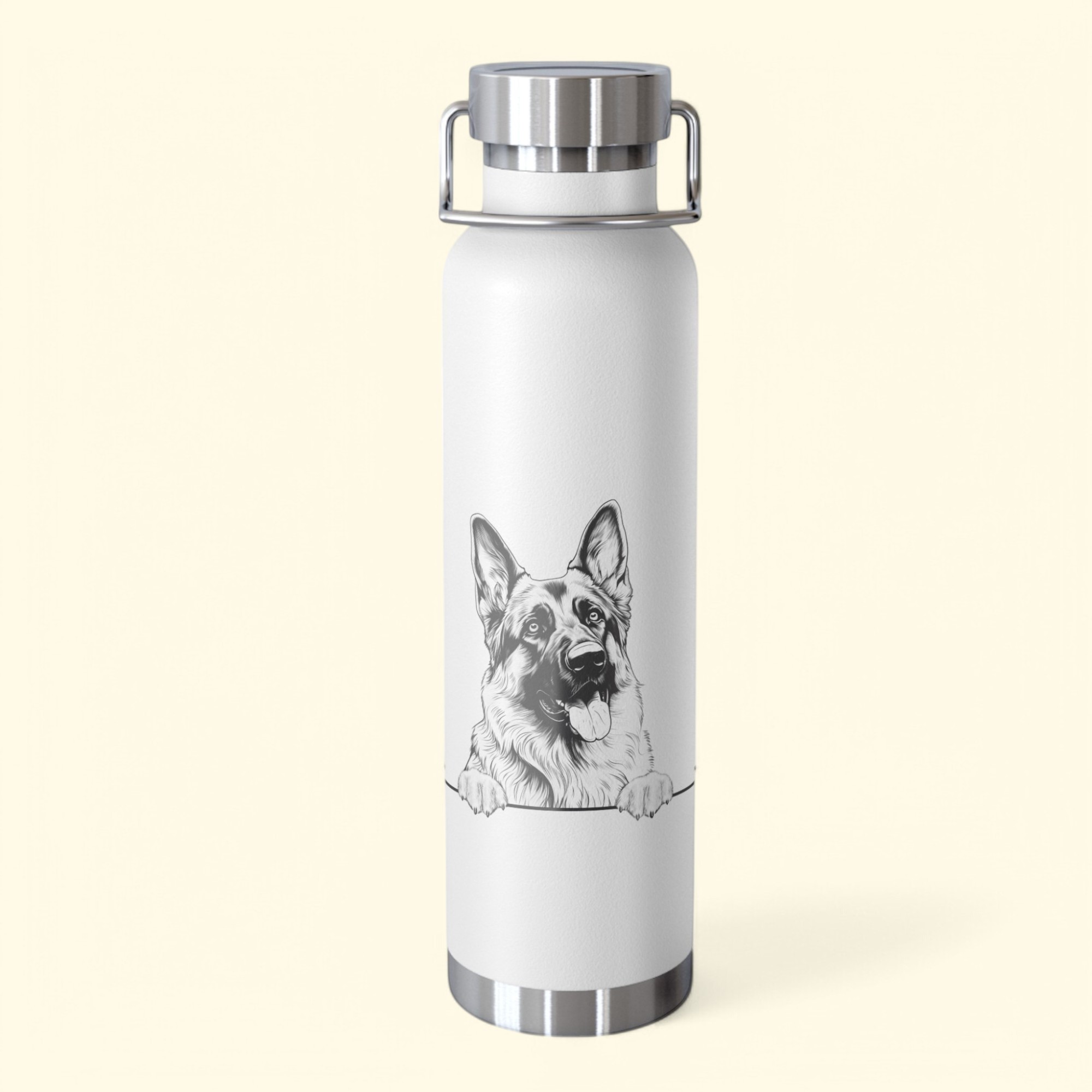 German Shepherd Copper Water Bottle - 22oz Vacuum Insulated Flask with Adorable Pup Design