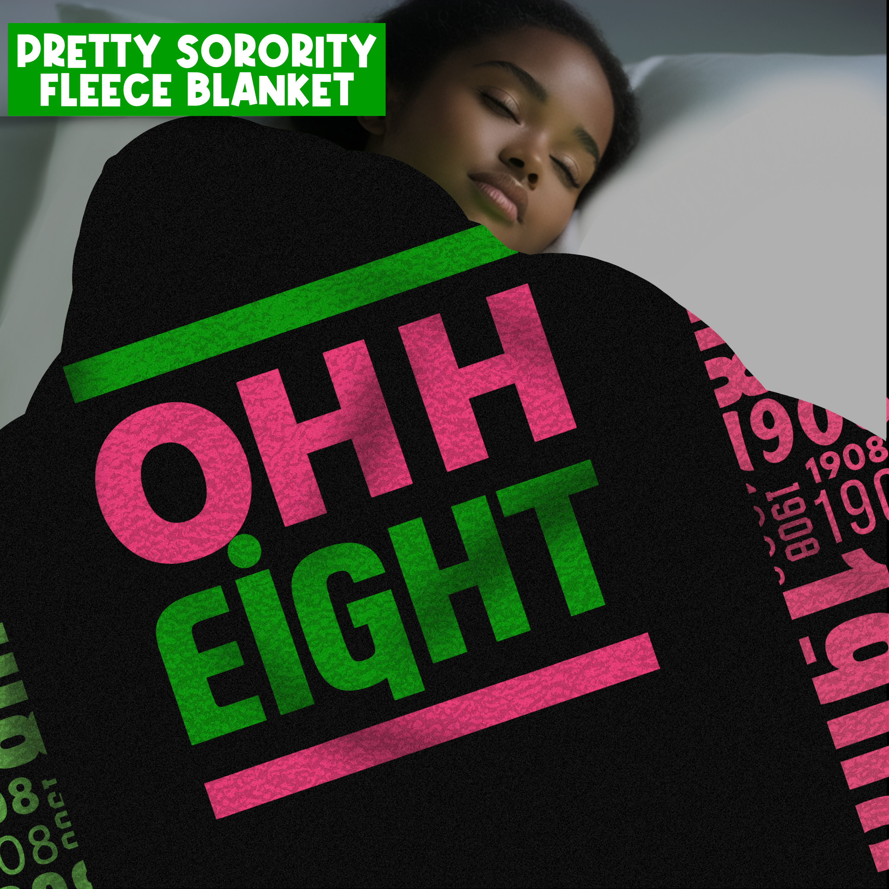 Pretty Sorority OHH Eight Design Blanket - Pink & Green Cozy Fleece Sherpa product thumbnail image Pretty Sorority OHH Eight Design Blanket - Pink & Green Cozy Fleece Sherpa product thumbnail image