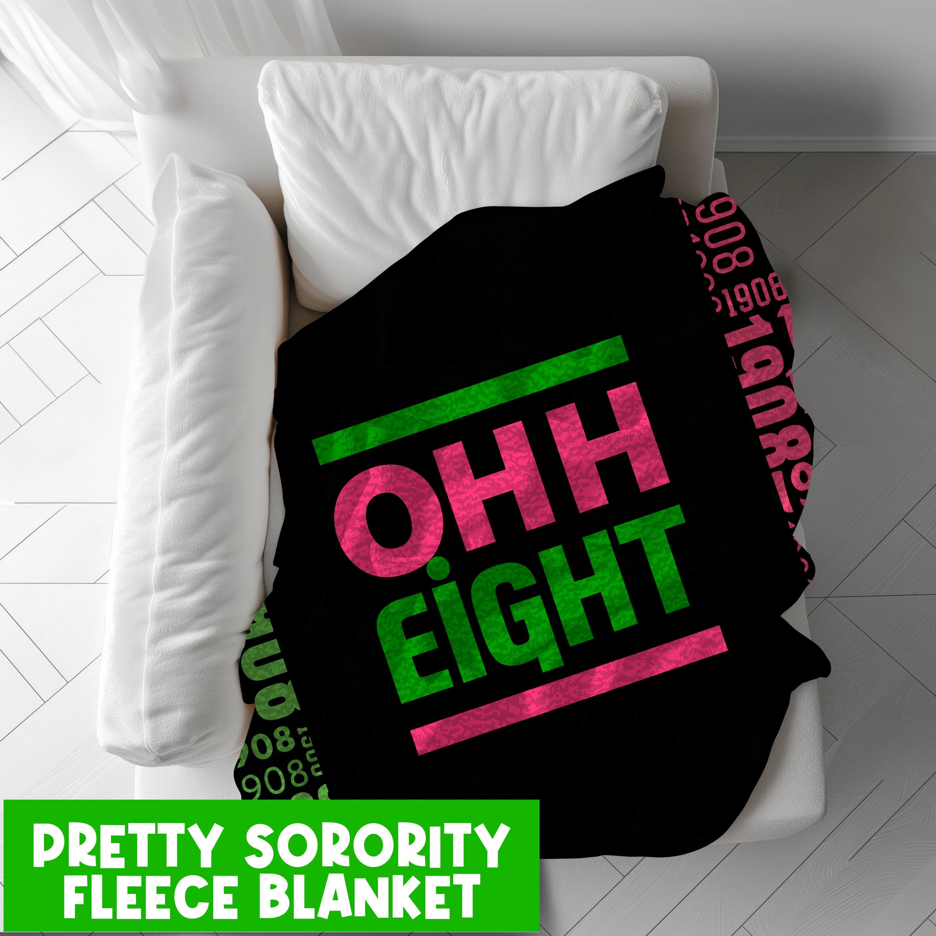 Pretty Sorority OHH Eight Design Blanket - Pink & Green Cozy Fleece Sherpa product thumbnail image Pretty Sorority OHH Eight Design Blanket - Pink & Green Cozy Fleece Sherpa product thumbnail image