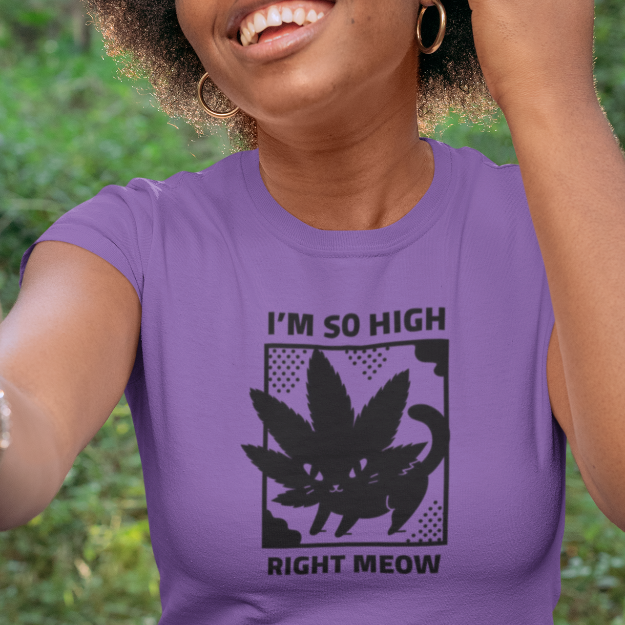 I'm So High Right Meow Tee, Funny Cat T-Shirt, Cannabis Humor, Perfect Gift for Cat Lovers, 420 Celebration, Unisex Short Sleeve product thumbnail image