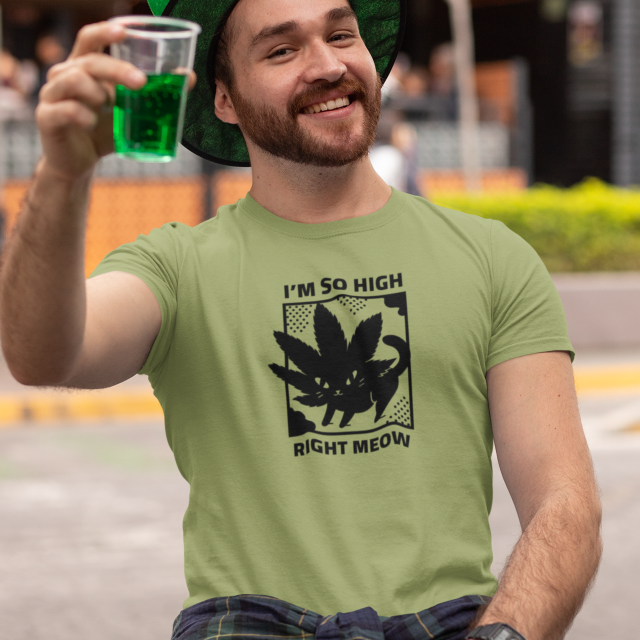 I'm So High Right Meow Tee, Funny Cat T-Shirt, Cannabis Humor, Perfect Gift for Cat Lovers, 420 Celebration, Unisex Short Sleeve product thumbnail image