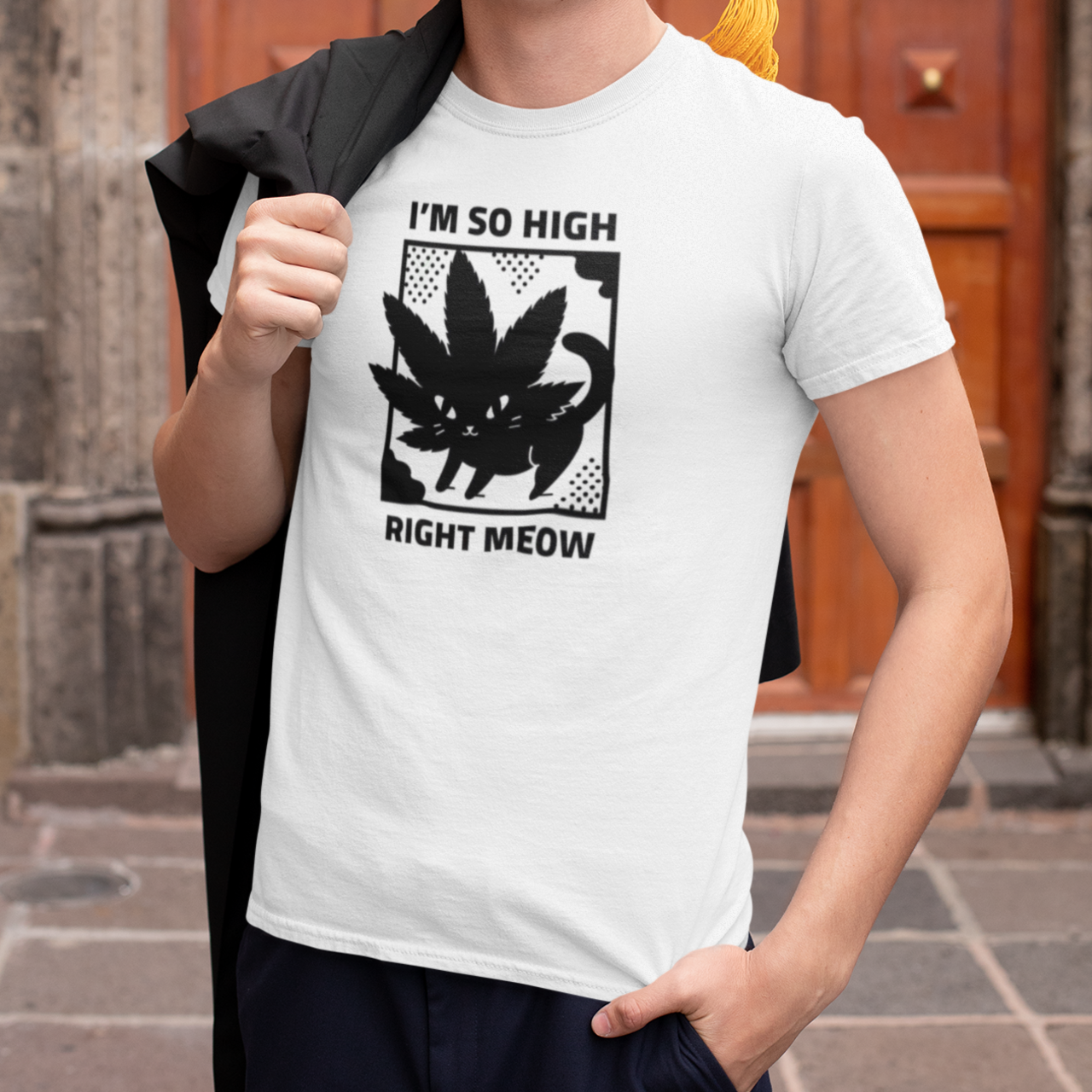 I'm So High Right Meow Tee, Funny Cat T-Shirt, Cannabis Humor, Perfect Gift for Cat Lovers, 420 Celebration, Unisex Short Sleeve product thumbnail image