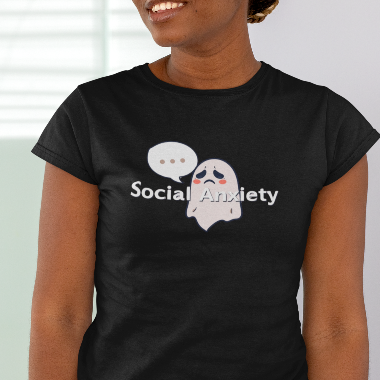 Social Anxiety Ghost Tee - Comfort in Connection, Unisex Shirt, Casual Wear, Mental Health Awareness, Ghost Graphic Tee, Perfect Gift product thumbnail image