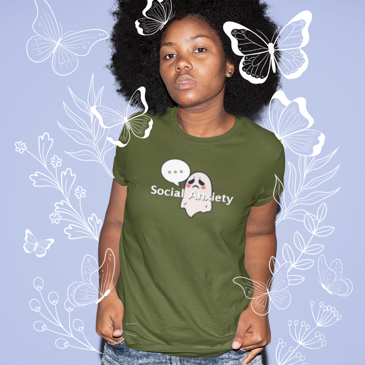 Social Anxiety Ghost Tee - Comfort in Connection, Unisex Shirt, Casual Wear, Mental Health Awareness, Ghost Graphic Tee, Perfect Gift product thumbnail image