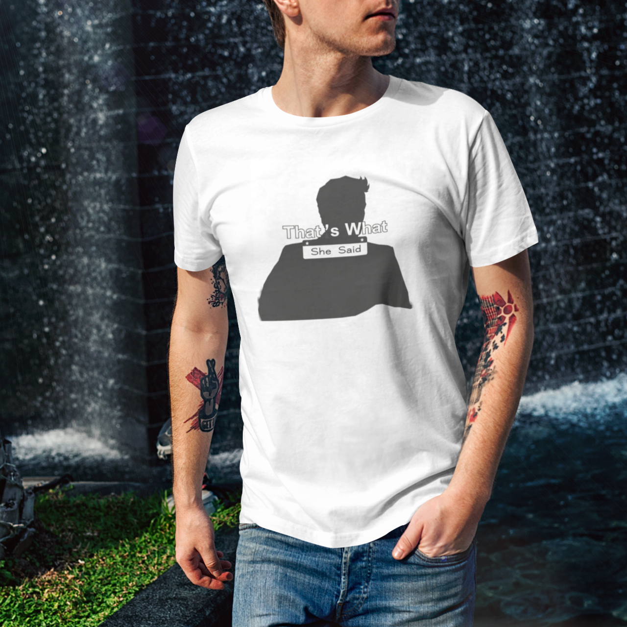 Funny Quote Tee - "There's What! She Said" Unisex Jersey T-Shirt, Humorous Gift, Office Wear, Casual Fashion, Conversation Starter product thumbnail image