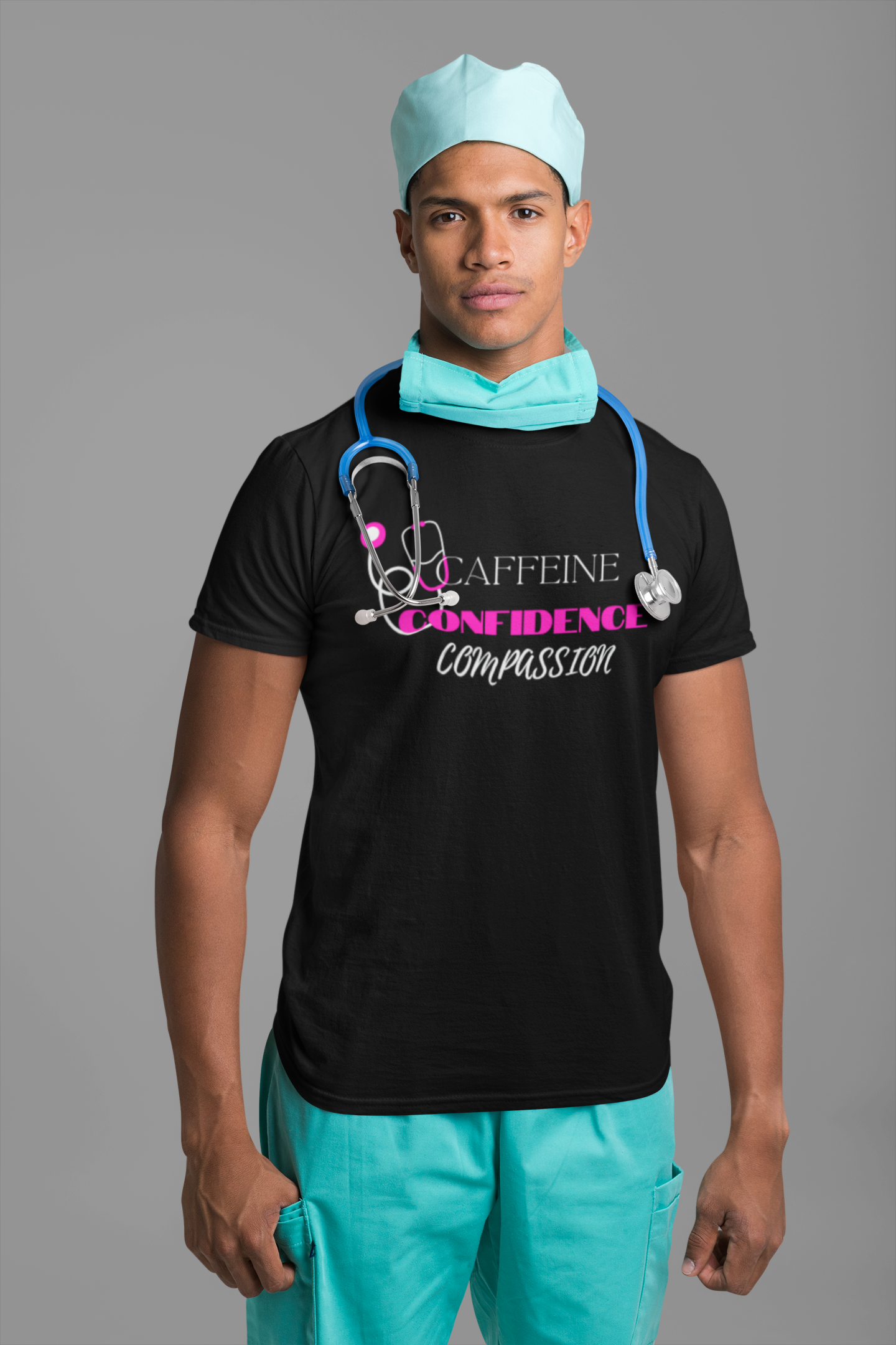 Caffeine, Confidence, Compassion-Unisex Nurse T-Shirt | Coffee & Nursing Tee | RN Gift | Medical Professional Shirt product thumbnail image Caffeine, Confidence, Compassion-Unisex Nurse T-Shirt | Coffee & Nursing Tee | RN Gift | Medical Professional Shirt product thumbnail image