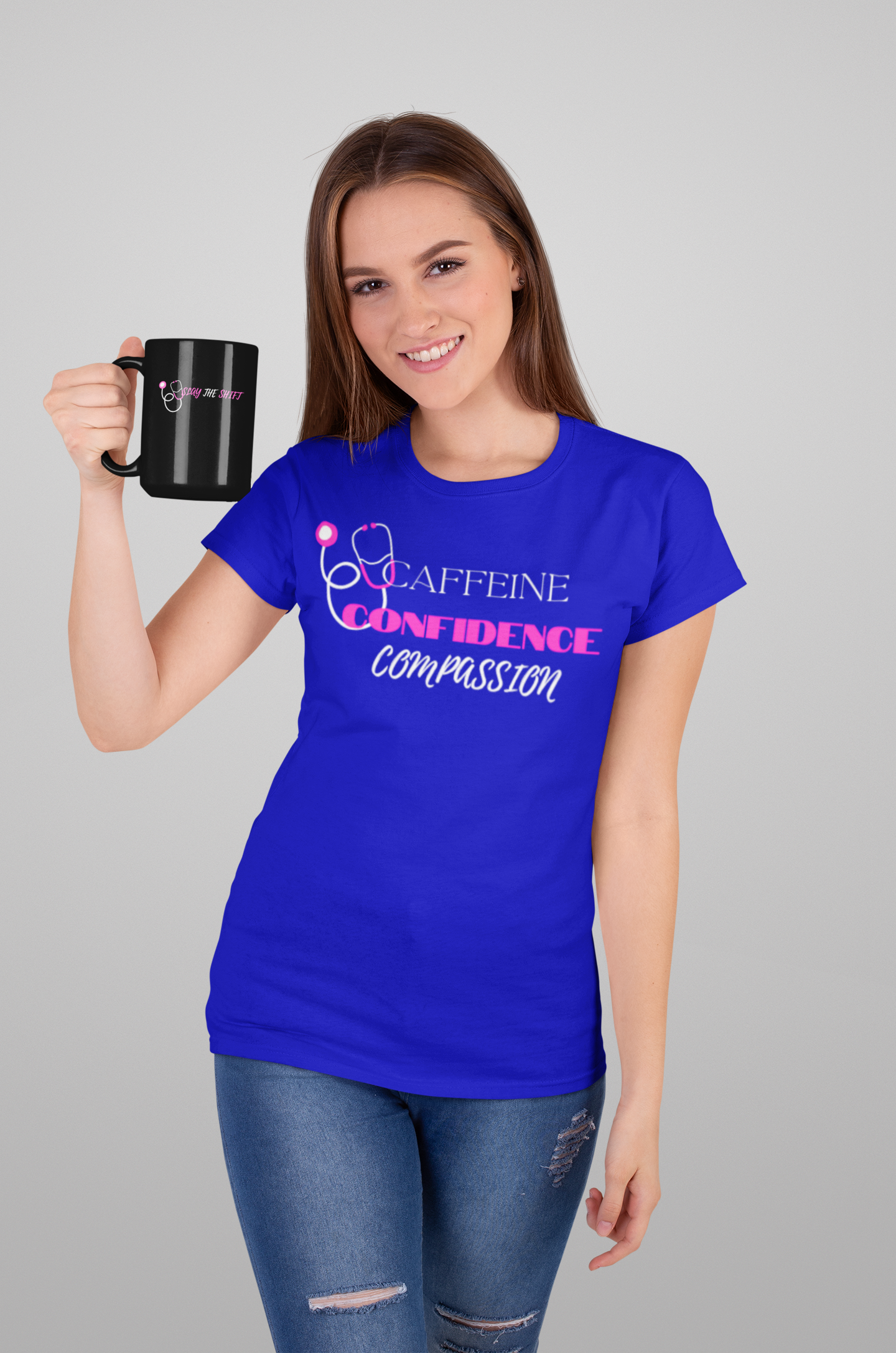Caffeine, Confidence, Compassion-Unisex Nurse T-Shirt | Coffee & Nursing Tee | RN Gift | Medical Professional Shirt product thumbnail image Caffeine, Confidence, Compassion-Unisex Nurse T-Shirt | Coffee & Nursing Tee | RN Gift | Medical Professional Shirt product thumbnail image