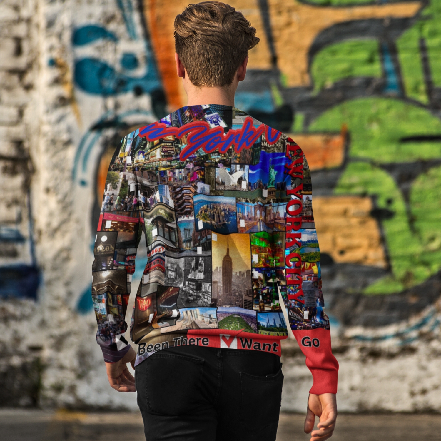 One-of-a-kind, interactive Men's Crewneck Long Sleeved, NYC Collage, pullover! - Unique Graphic / Sport Pullover Top makes the Epic Gift(s)! product thumbnail image One-of-a-kind, interactive Men's Crewneck Long Sleeved, NYC Collage, pullover! - Unique Graphic / Sport Pullover Top makes the Epic Gift(s)! product thumbnail image